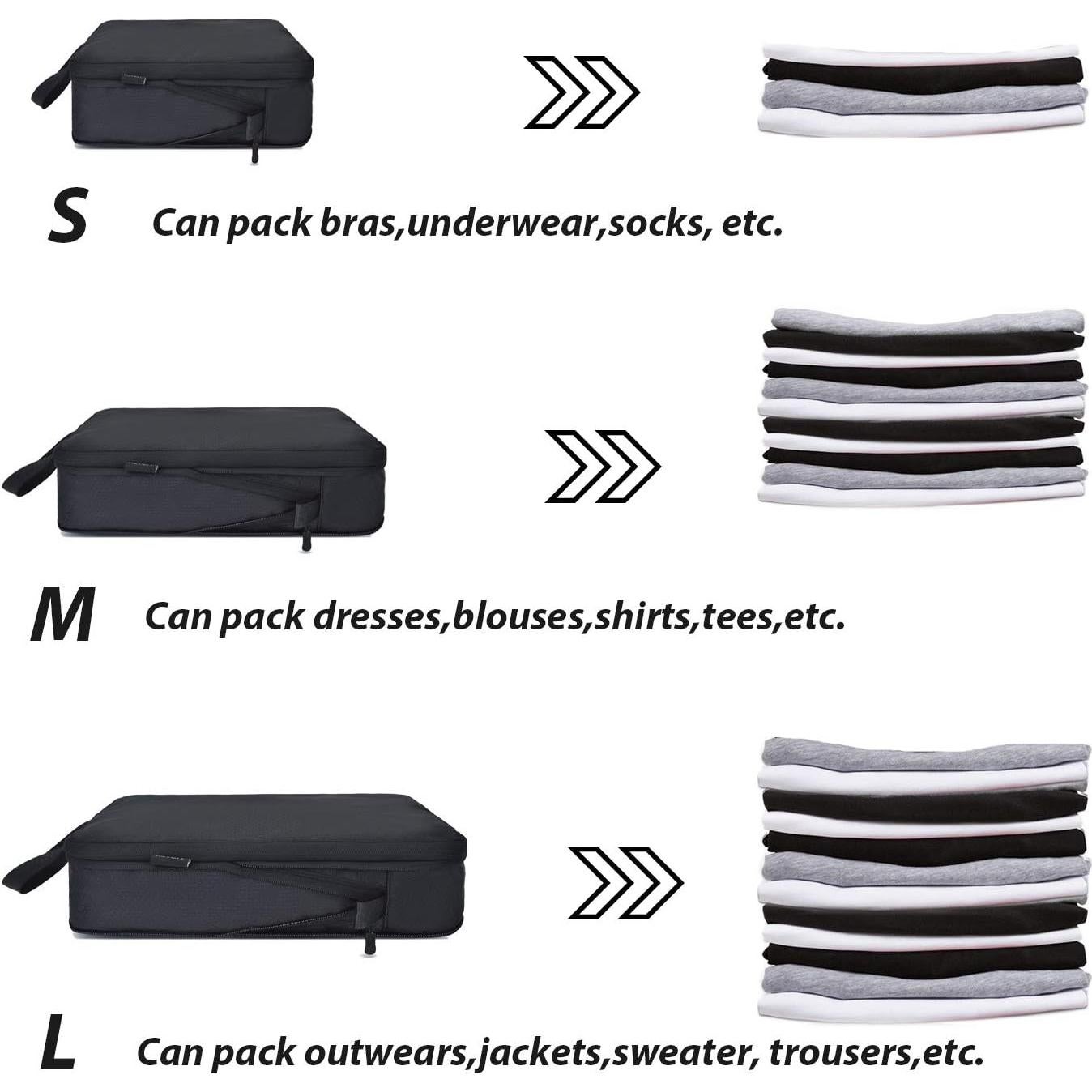 Cubos de Compresión YZAOLL 3 Set Negro para Viaje 39.6x29.2cm