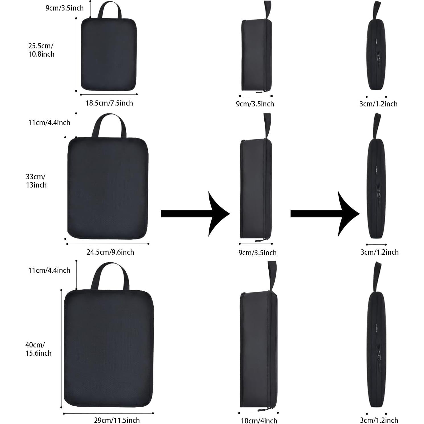 Cubos de Compresión YZAOLL 3 Set Negro para Viaje 39.6x29.2cm