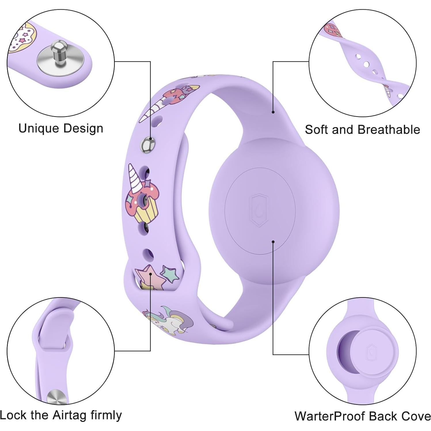 Pulsera Impermeable para AirTag Niños Vanjua Púrpura Unicornio