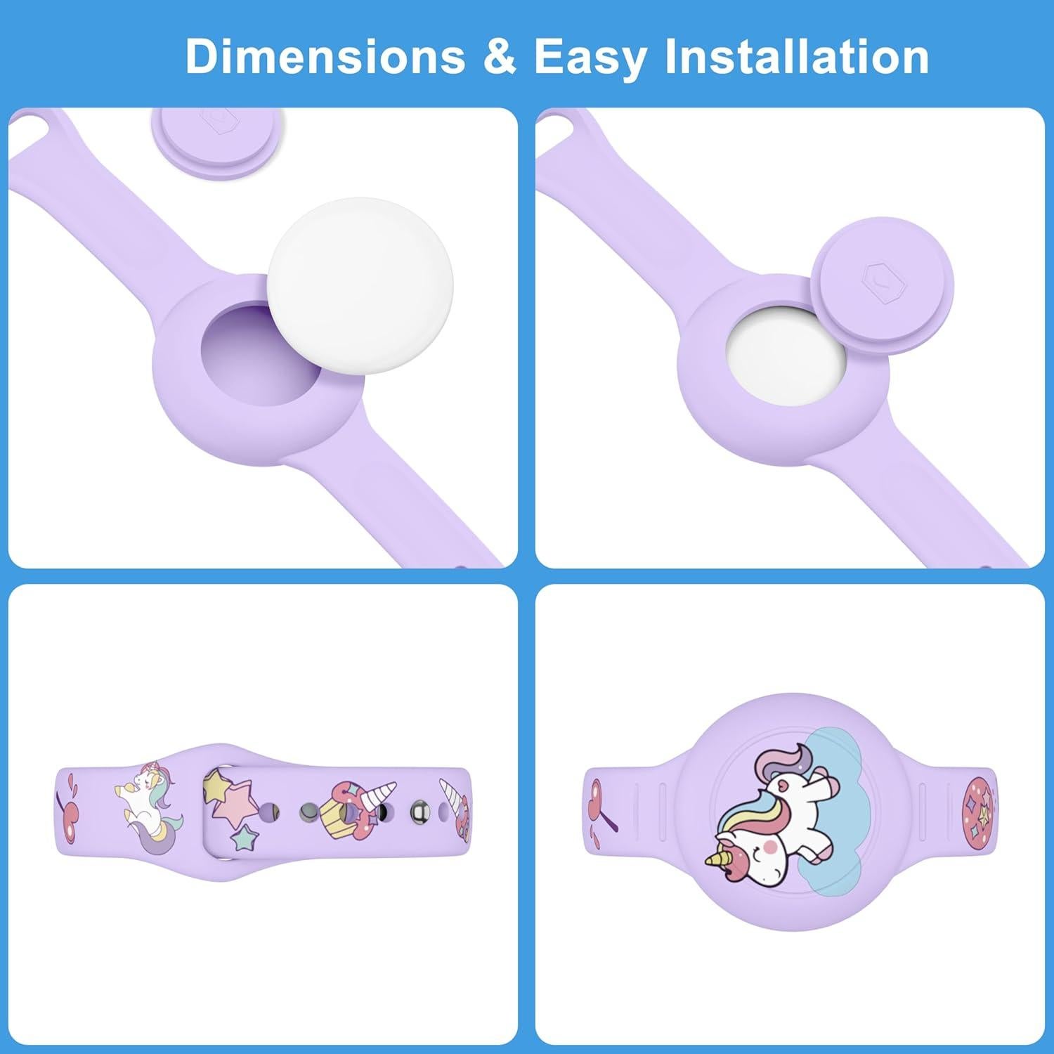 Pulsera Impermeable para AirTag Niños Vanjua Púrpura Unicornio