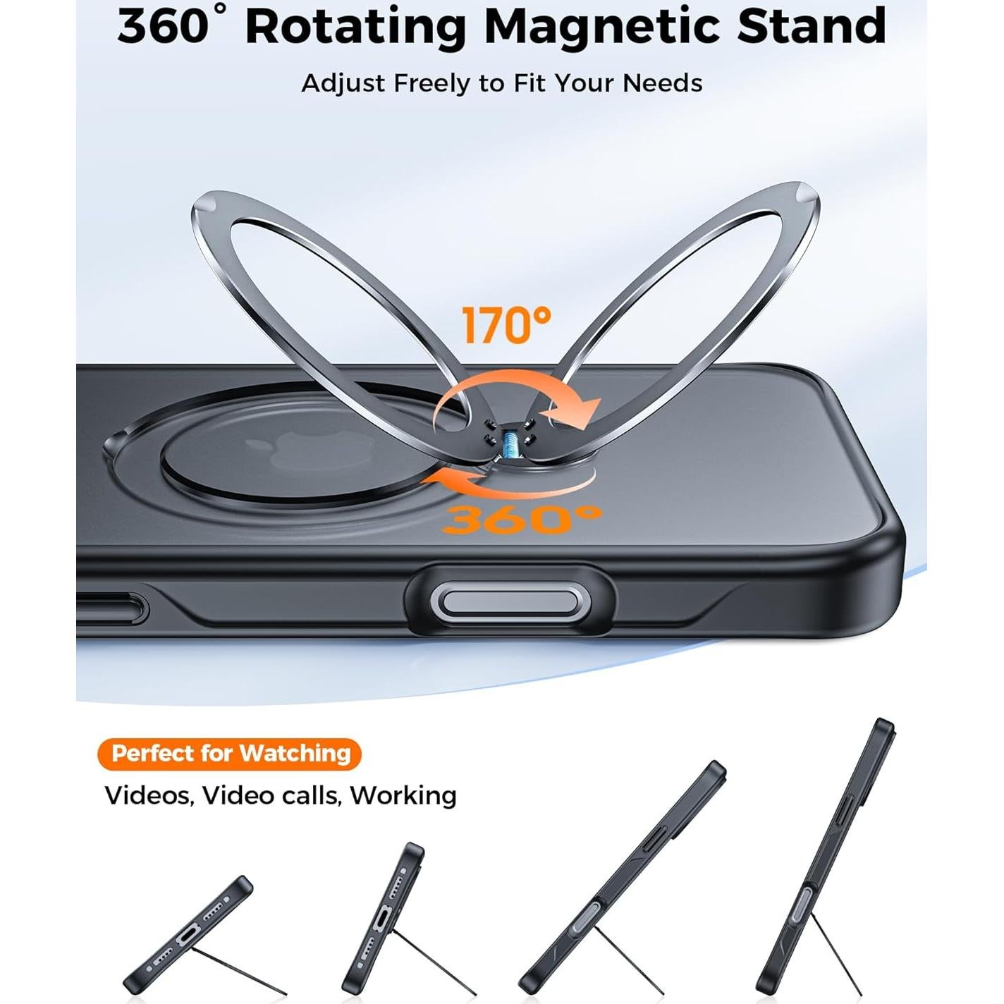 Funda Magnética Giratoria 360° para iPhone 16 Pro - Negro