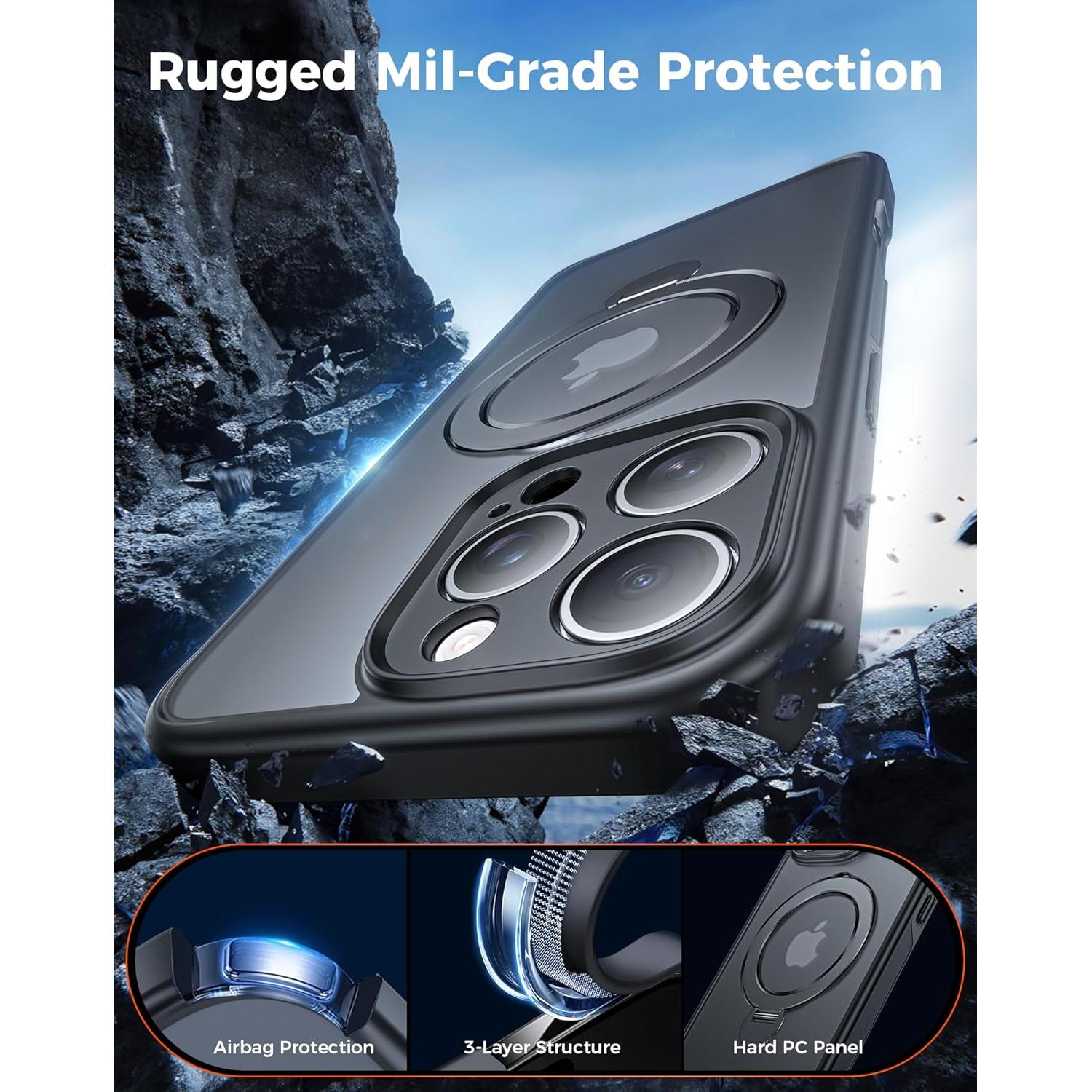 Funda Magnética Giratoria 360° para iPhone 16 Pro - Negro