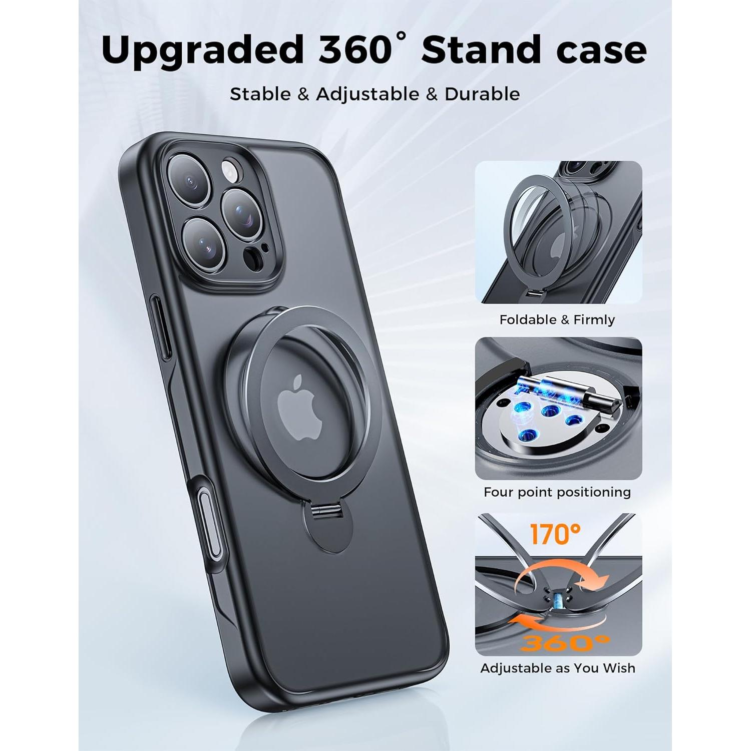 Funda Magnética Giratoria 360° para iPhone 16 Pro - Negro