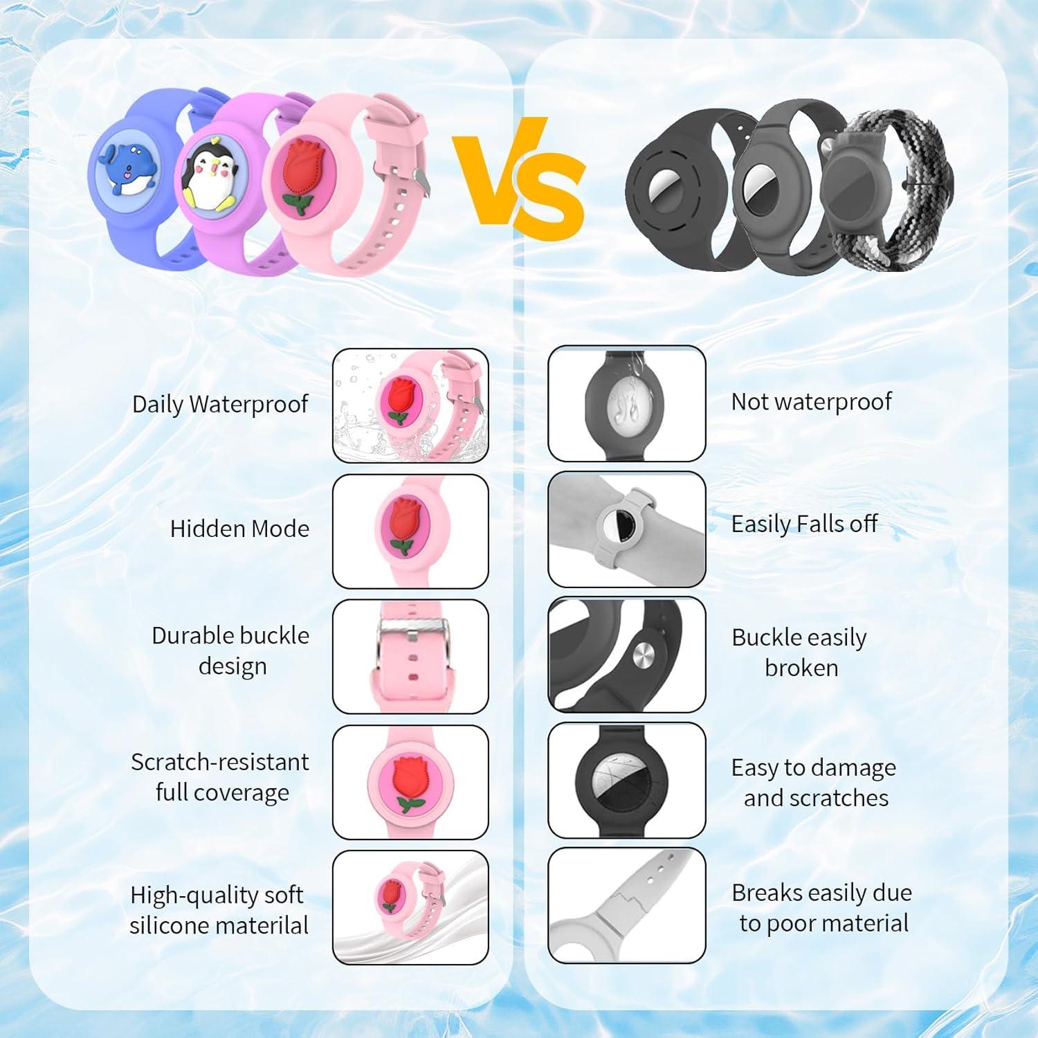 Pulsera Impermeable BoAn para Airtag - Pack 3 Colores Niños