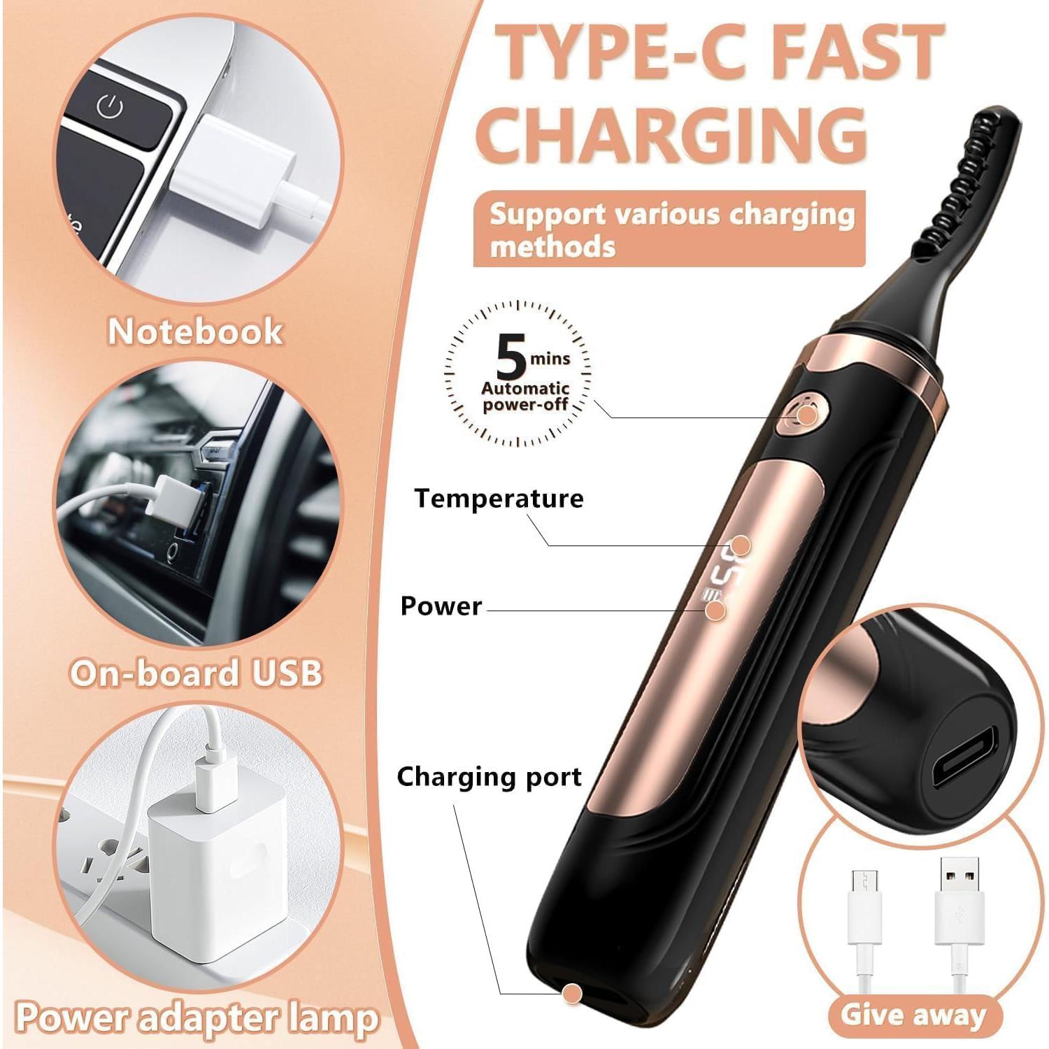 Rizador de Pestañas Eléctrico DGSHRHD USB Pantalla LED 4 Temperaturas