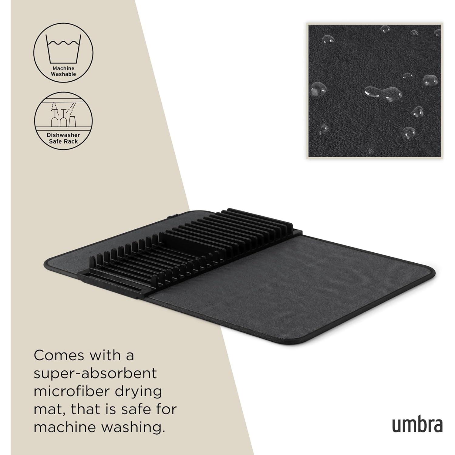 Escurridor de Platos y Alfombrilla Umbra Udry Negro 60x46 cm