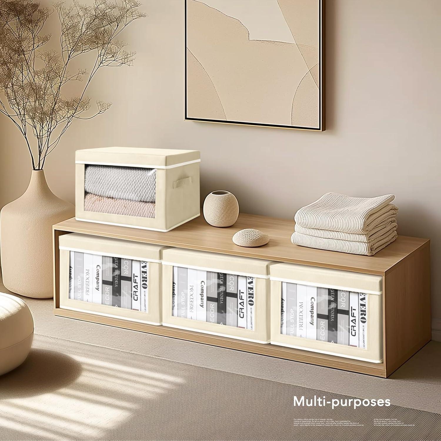 Cajas de Almacenamiento Homsorout 4 Piezas Tela Beige 24L