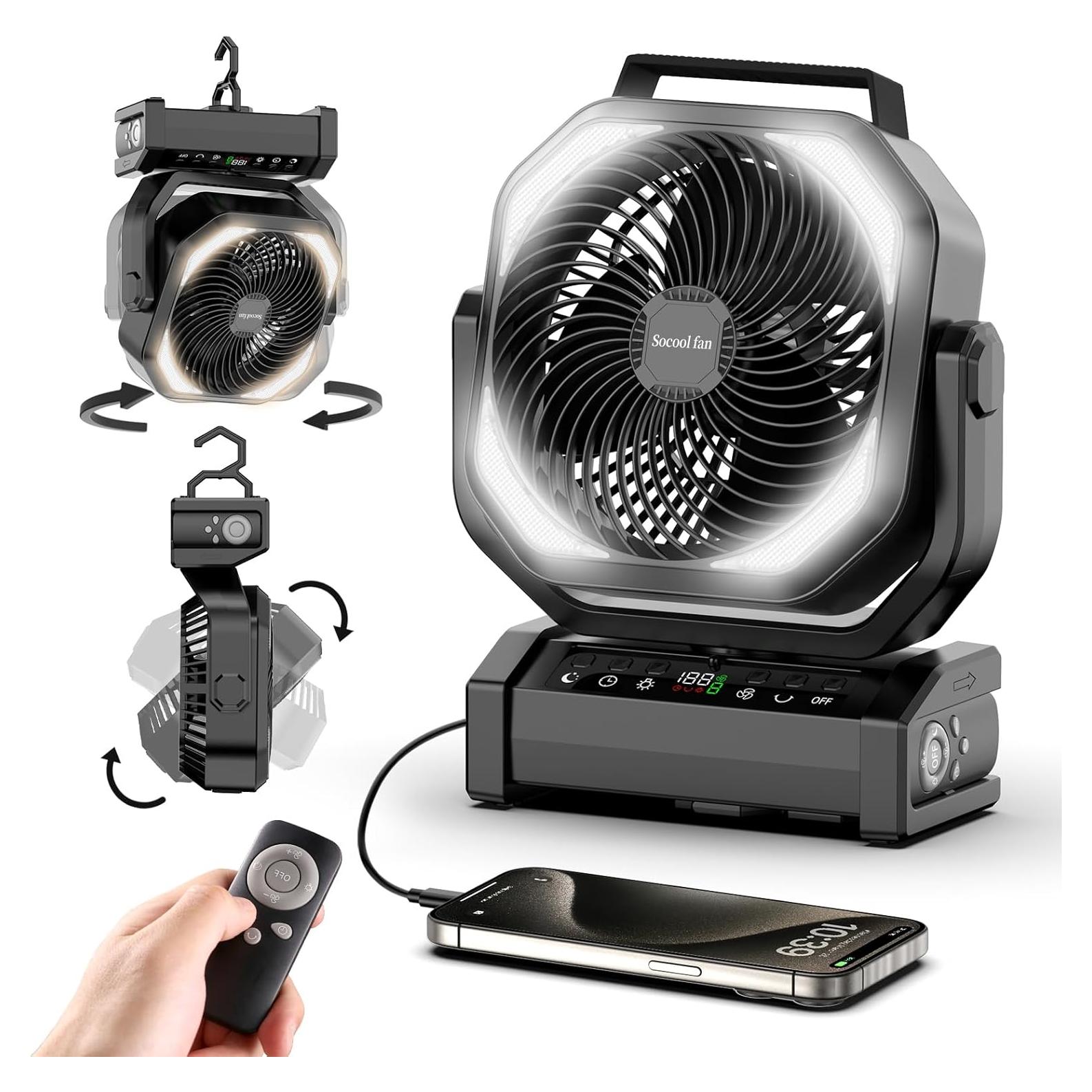 Ventilador de Camping Socool D22 con Luz LED 20000mAh