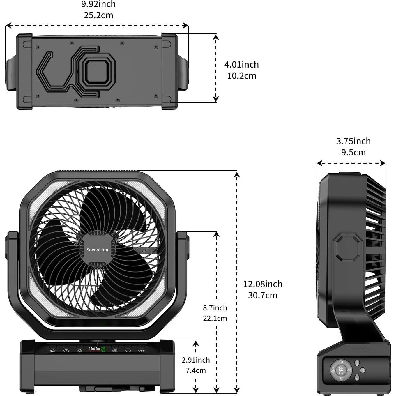 Ventilador de Camping Socool D22 con Luz LED 20000mAh