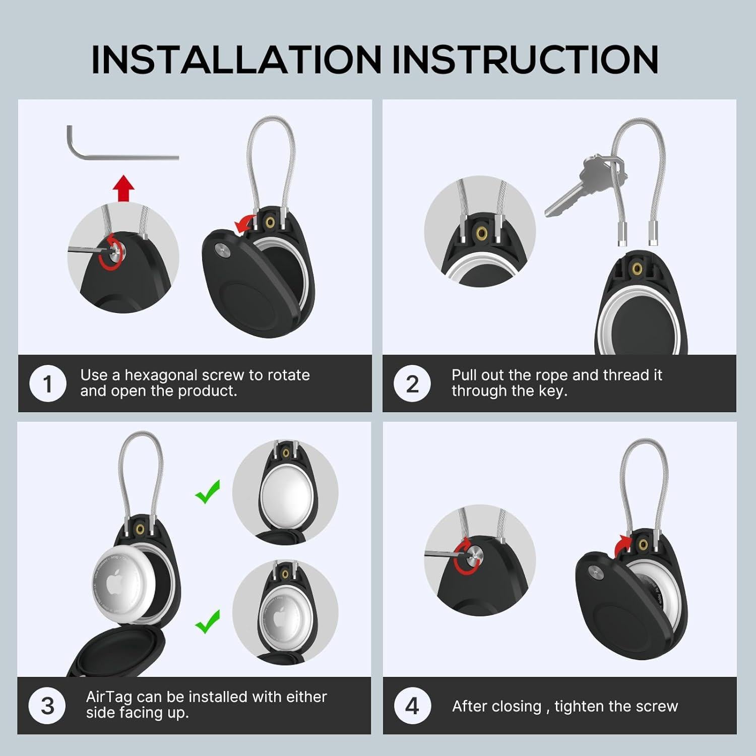 Soporte impermeable para AirTag Fiuned - 4 fundas negras