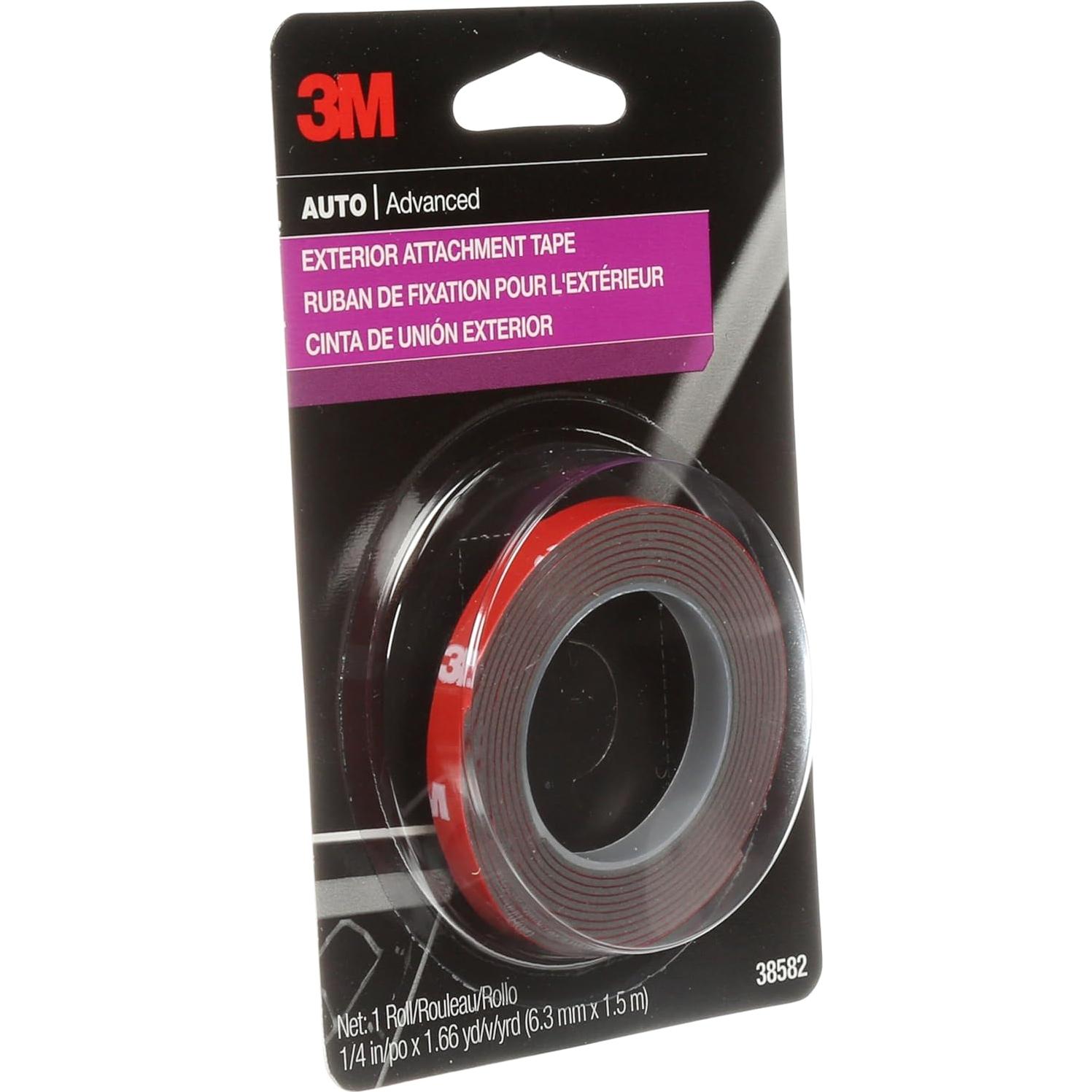 3M Auto Exterior Attachment Tape, 1/4 in x 5 ft, Heavy Duty Double-Sided Automotive Tape for Car Trim, Moldings, Emblems, and Badges (38582)