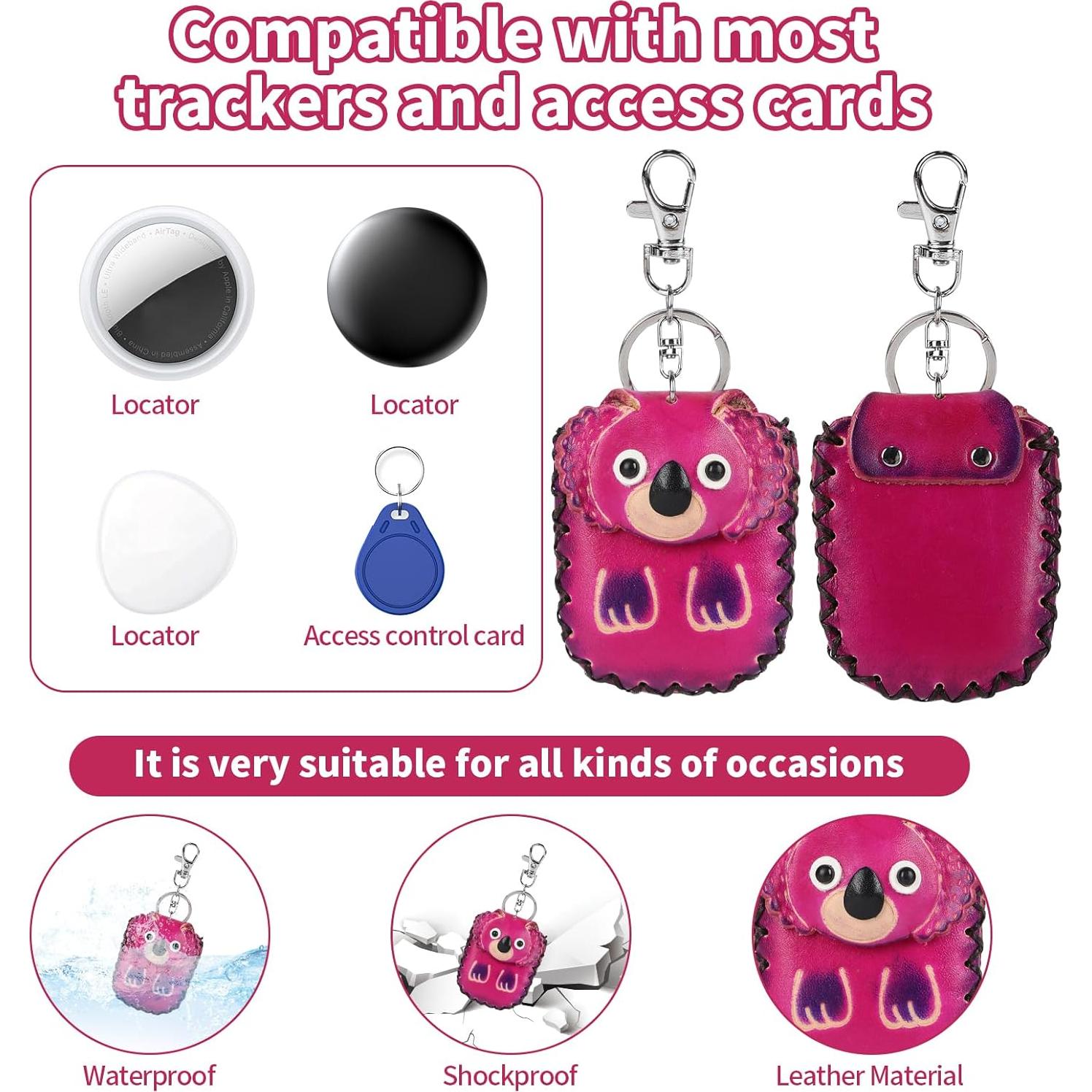 Soporte de Cuero Vintage ZZBBFDJY para AirTag Koala Rojo Rosa