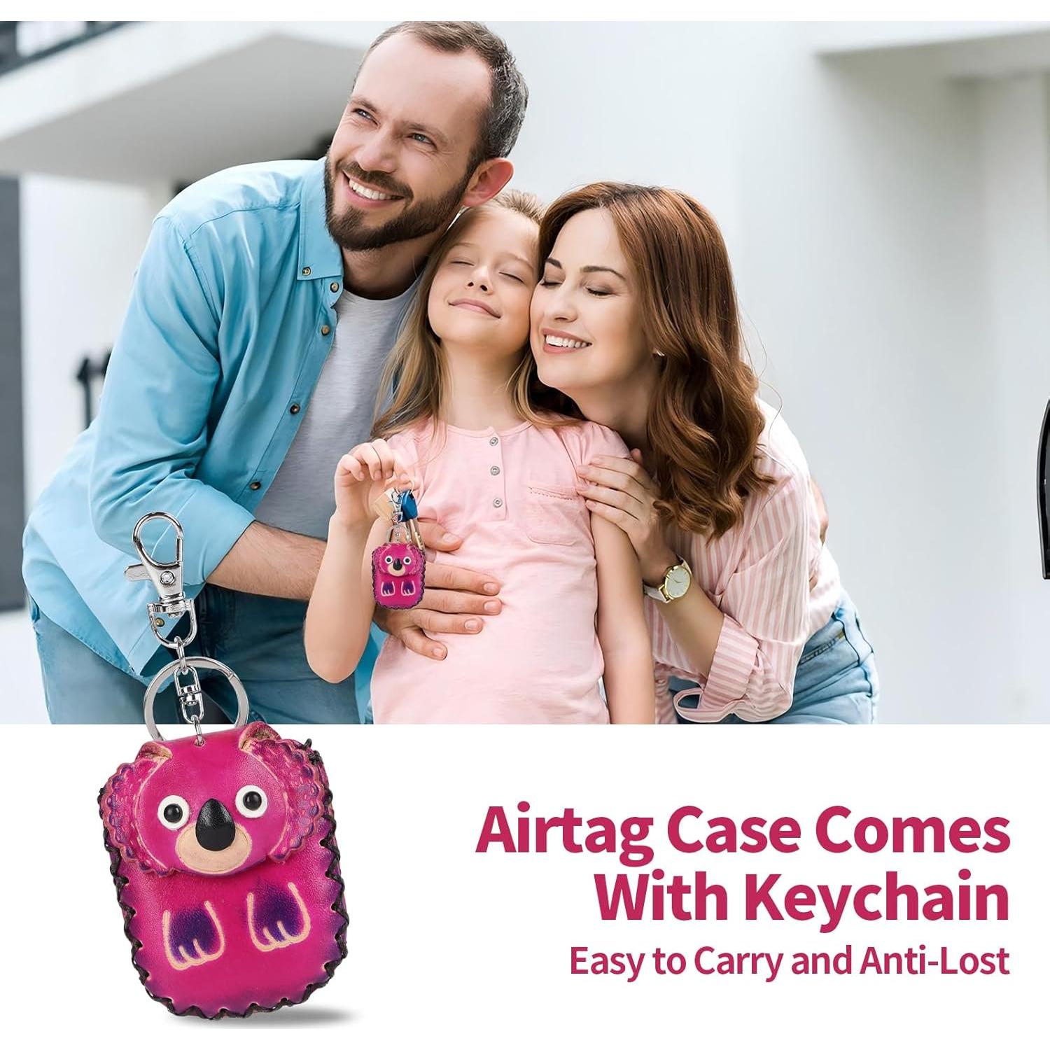 Soporte de Cuero Vintage ZZBBFDJY para AirTag Koala Rojo Rosa