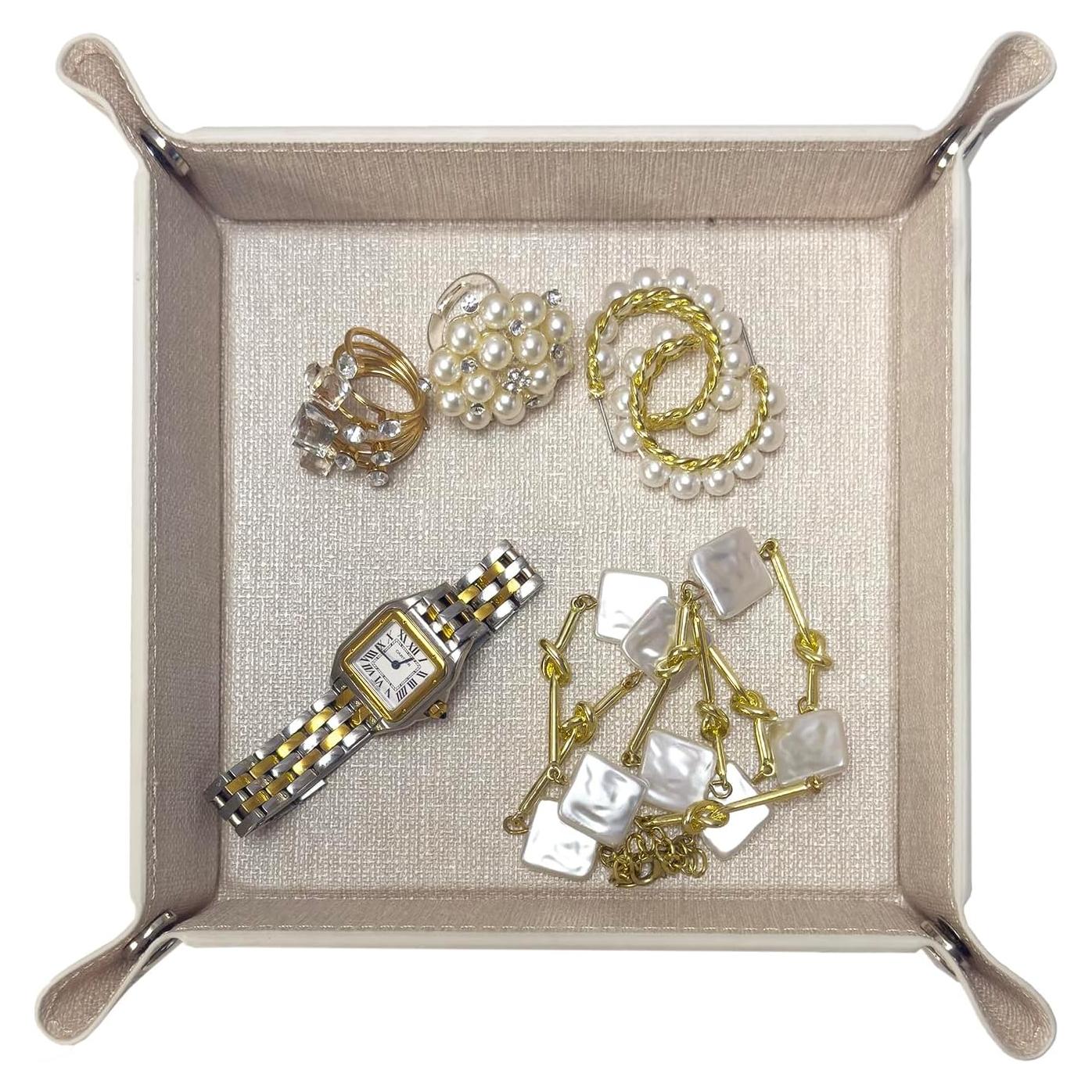 Bandeja de Joyería UnionBasic Beige, Organizador de Escritorio 22.23 cm