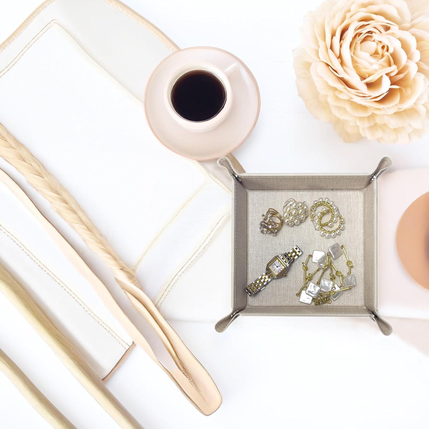 Bandeja de Joyería UnionBasic Beige, Organizador de Escritorio 22.23 cm