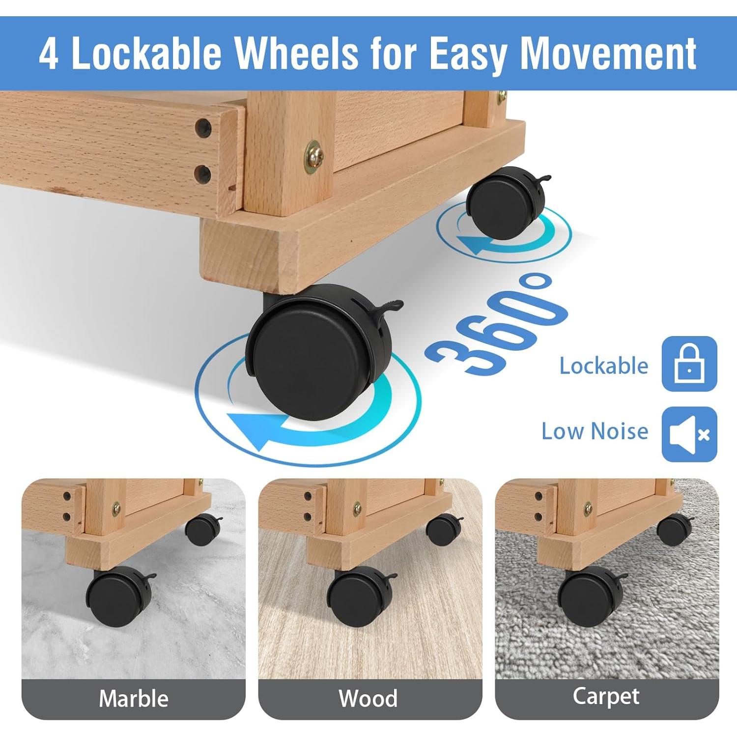 Carro Rodante de Almacenamiento Caída en Arte 3 Niveles Madera Haya