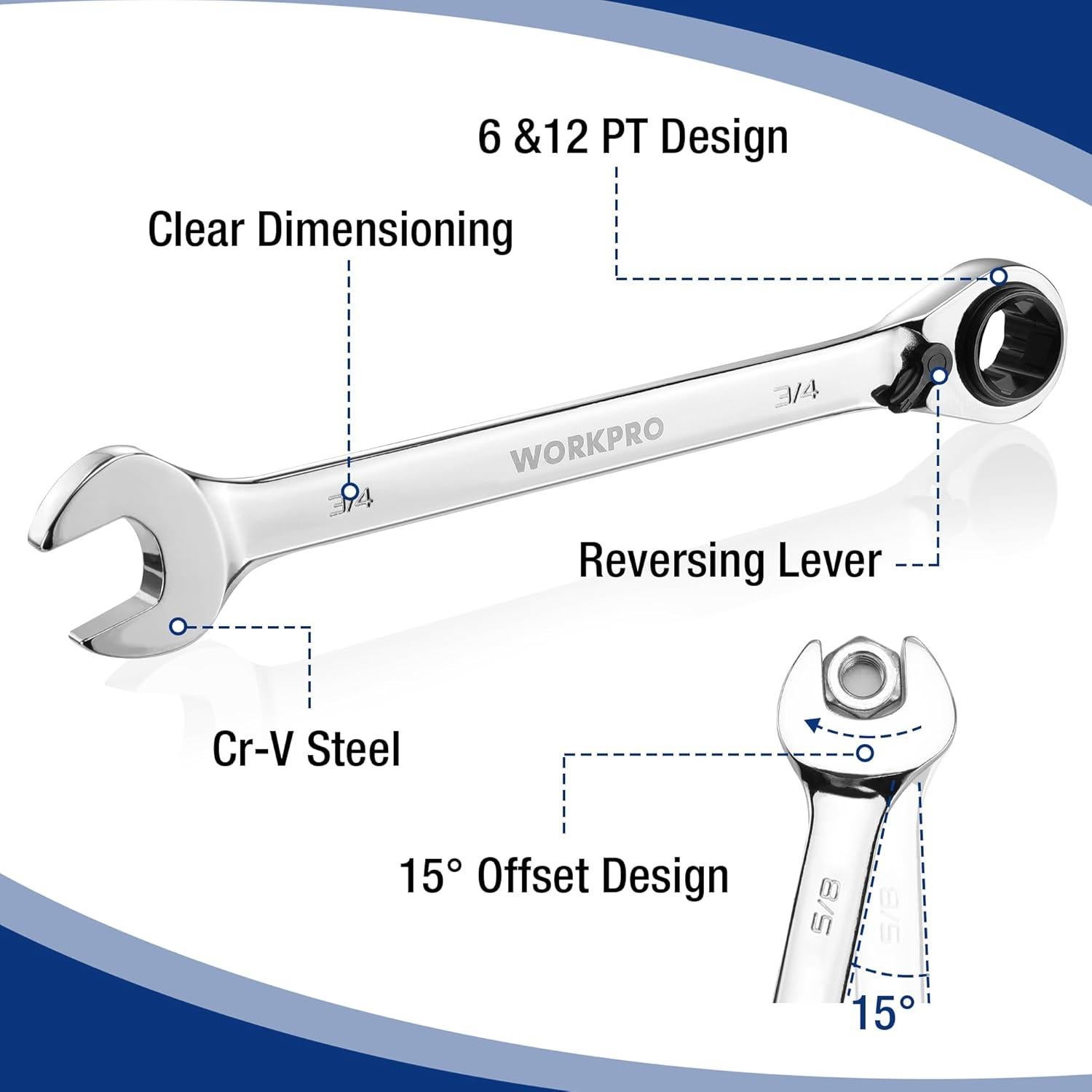 Set de Llaves de Vaso Reversible WORKPRO 7 Piezas 3 en 1