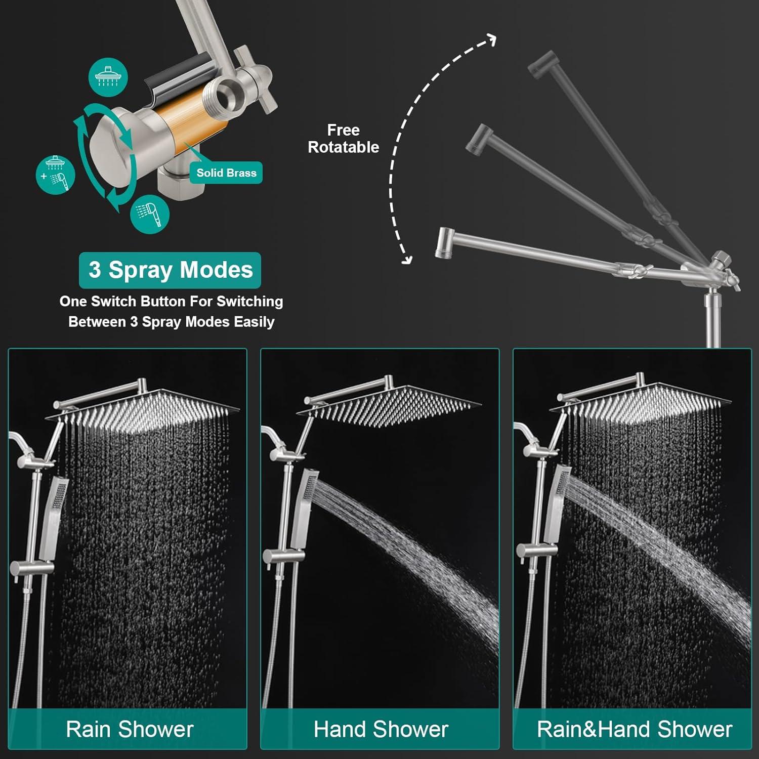 Cabezal de Ducha de Lluvia KEBAO 25.4 cm con Rociador de Mano