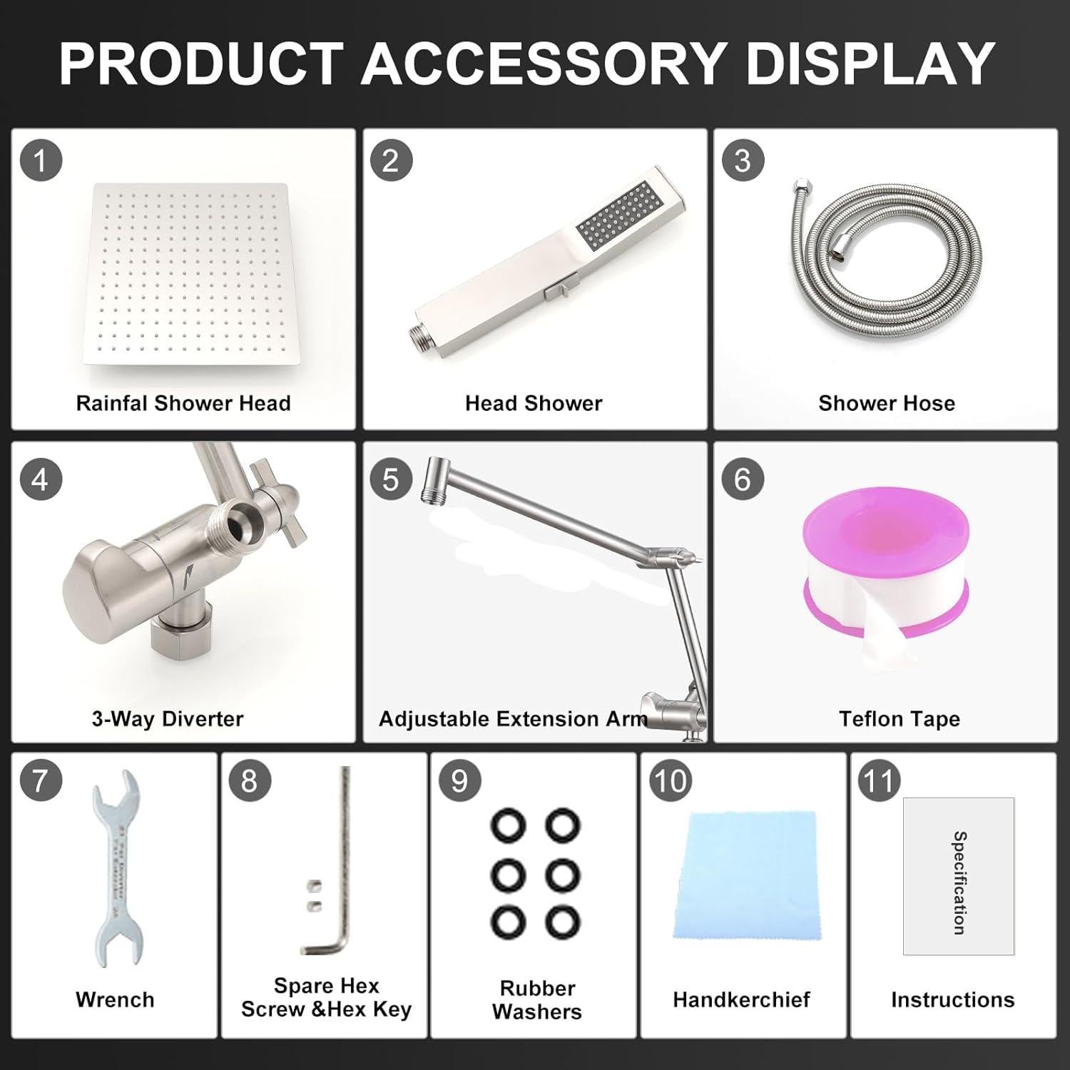 Cabezal de Ducha de Lluvia KEBAO 25.4 cm con Rociador de Mano