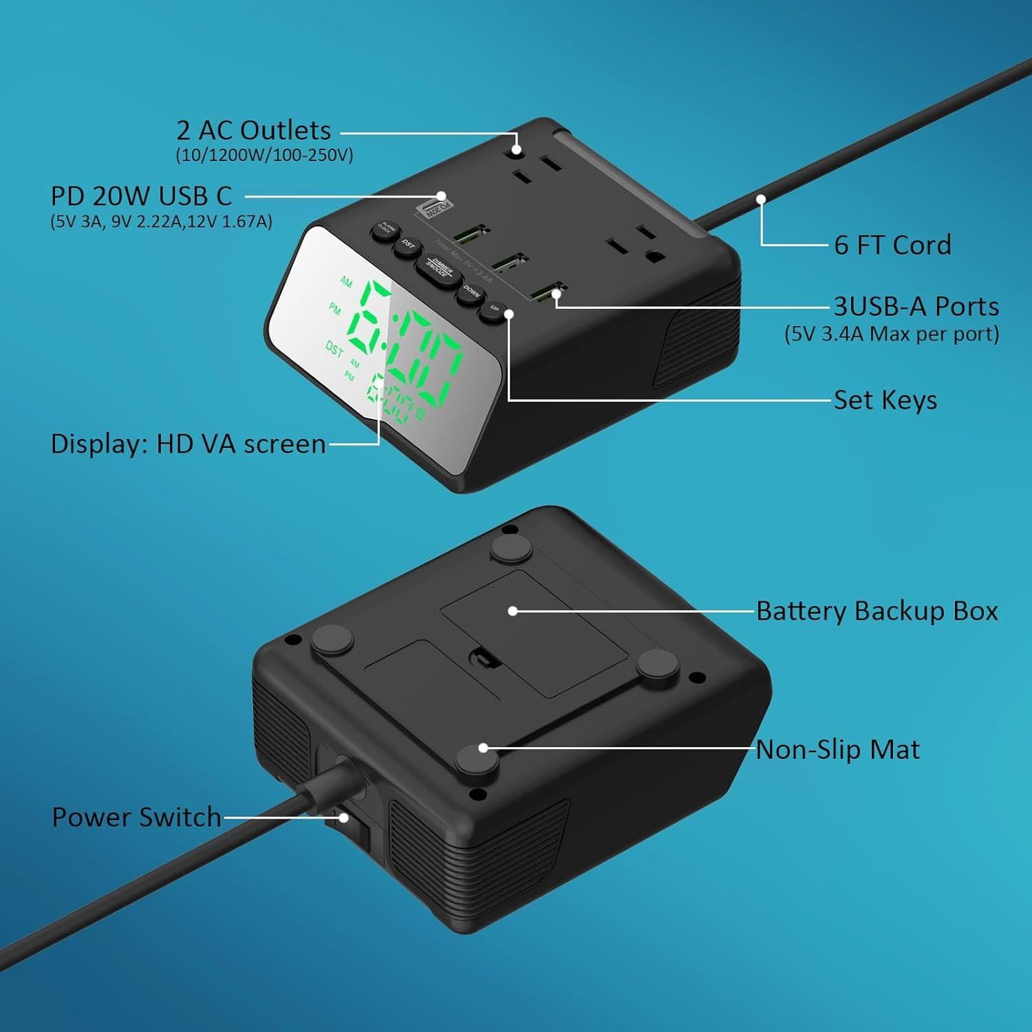 Reloj Despertador Electrónico Kungfuking con Cargador USB