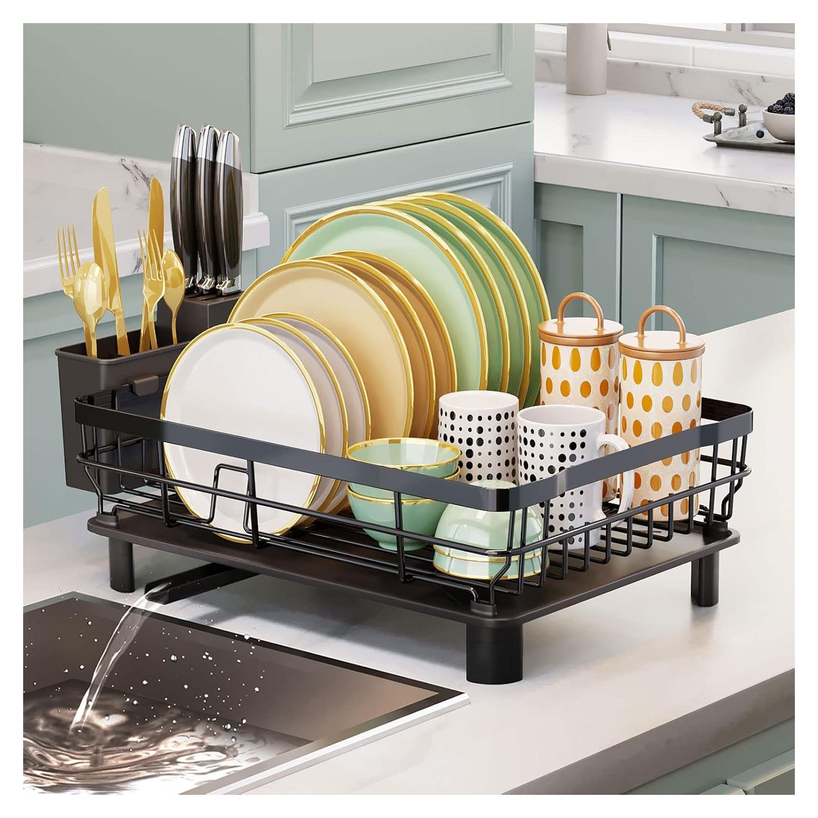 Escurridor de Platos AIDERLY Negro con Drenaje Automático