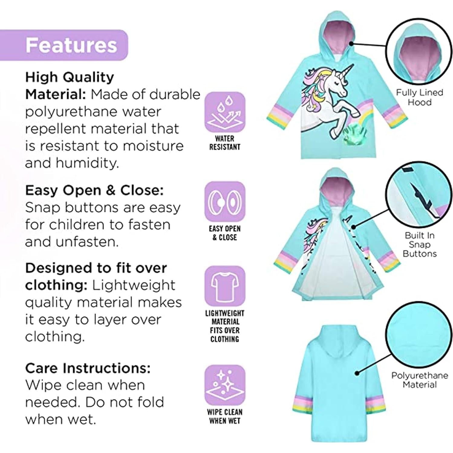 Conjunto Impermeable y Paraguas Unicornio Addie & Tate 3-10 Años