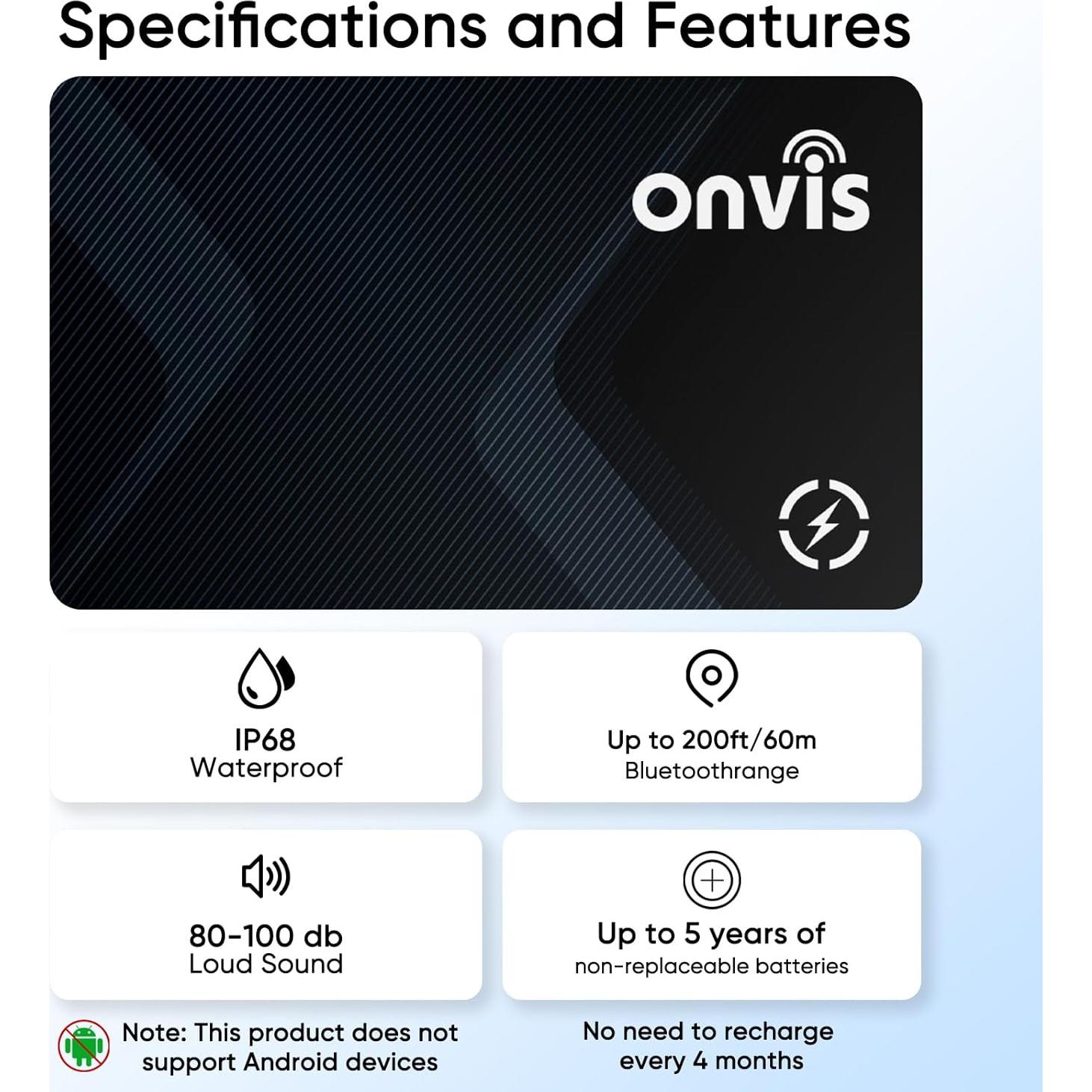 Rastreador Bluetooth Onvis HB12 con Apple Find My, Negro