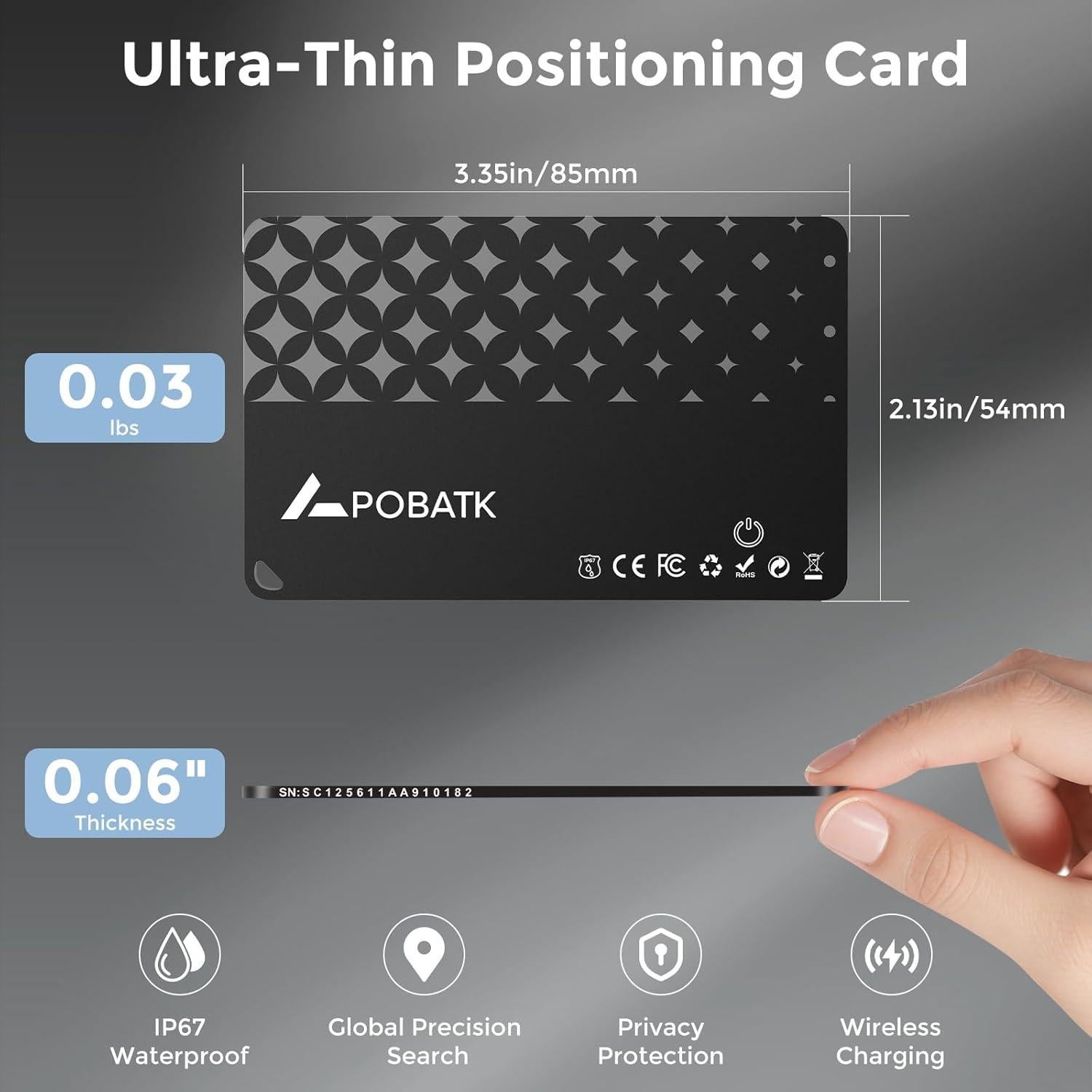 Tarjeta rastreadora recargable APOBATK para Apple Find My