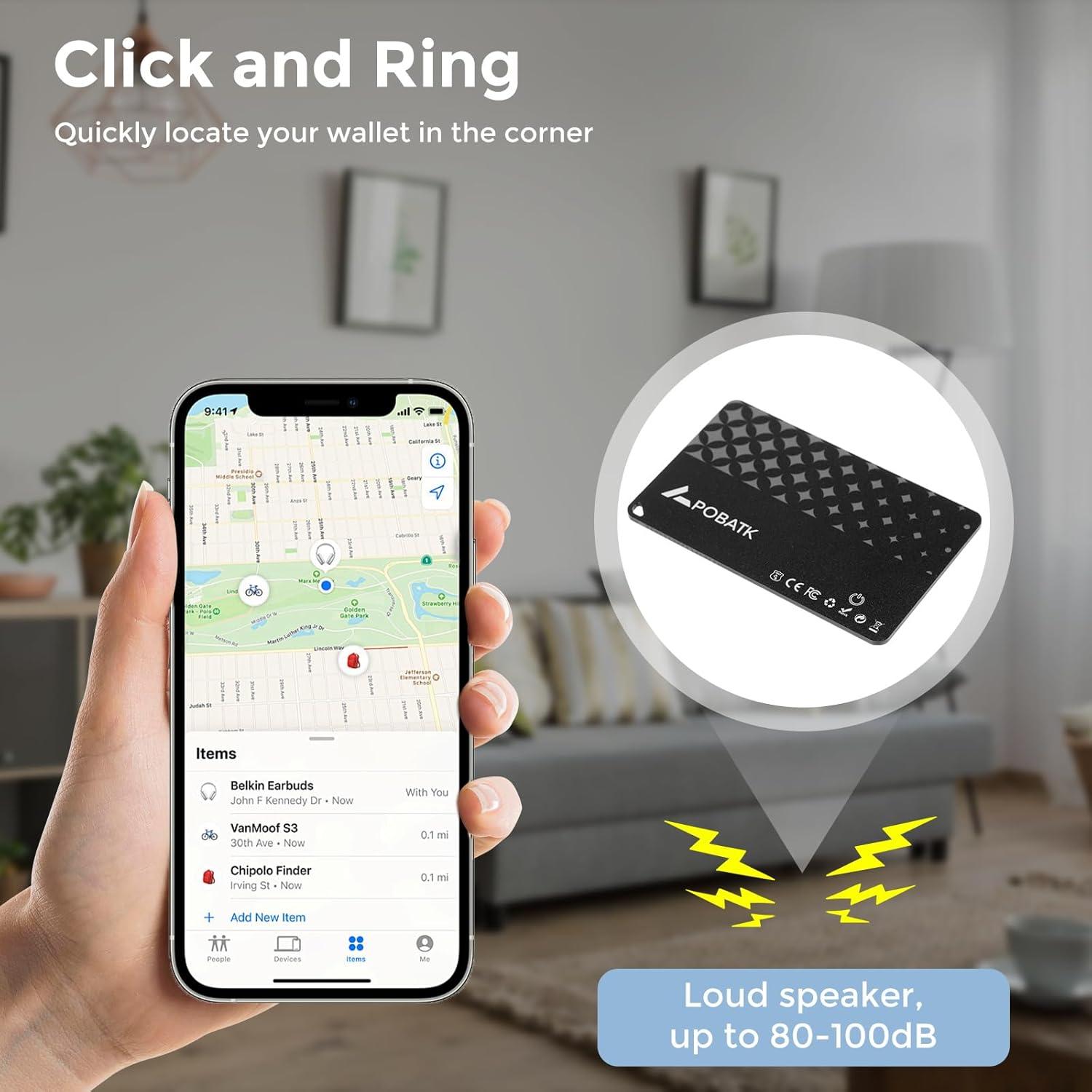 Tarjeta rastreadora recargable APOBATK para Apple Find My