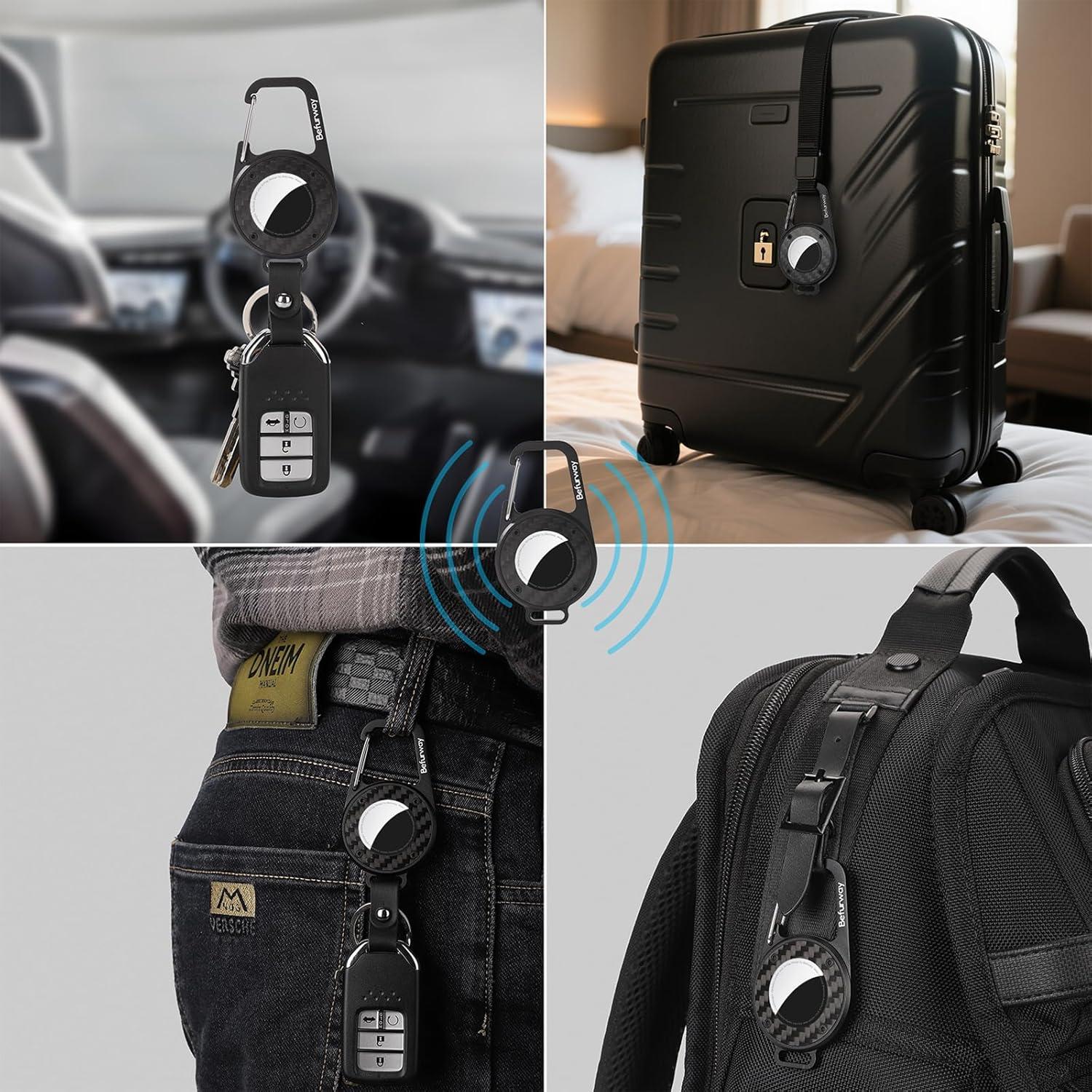 Soporte de AirTag Befurway con llavero de metal y cuero negro