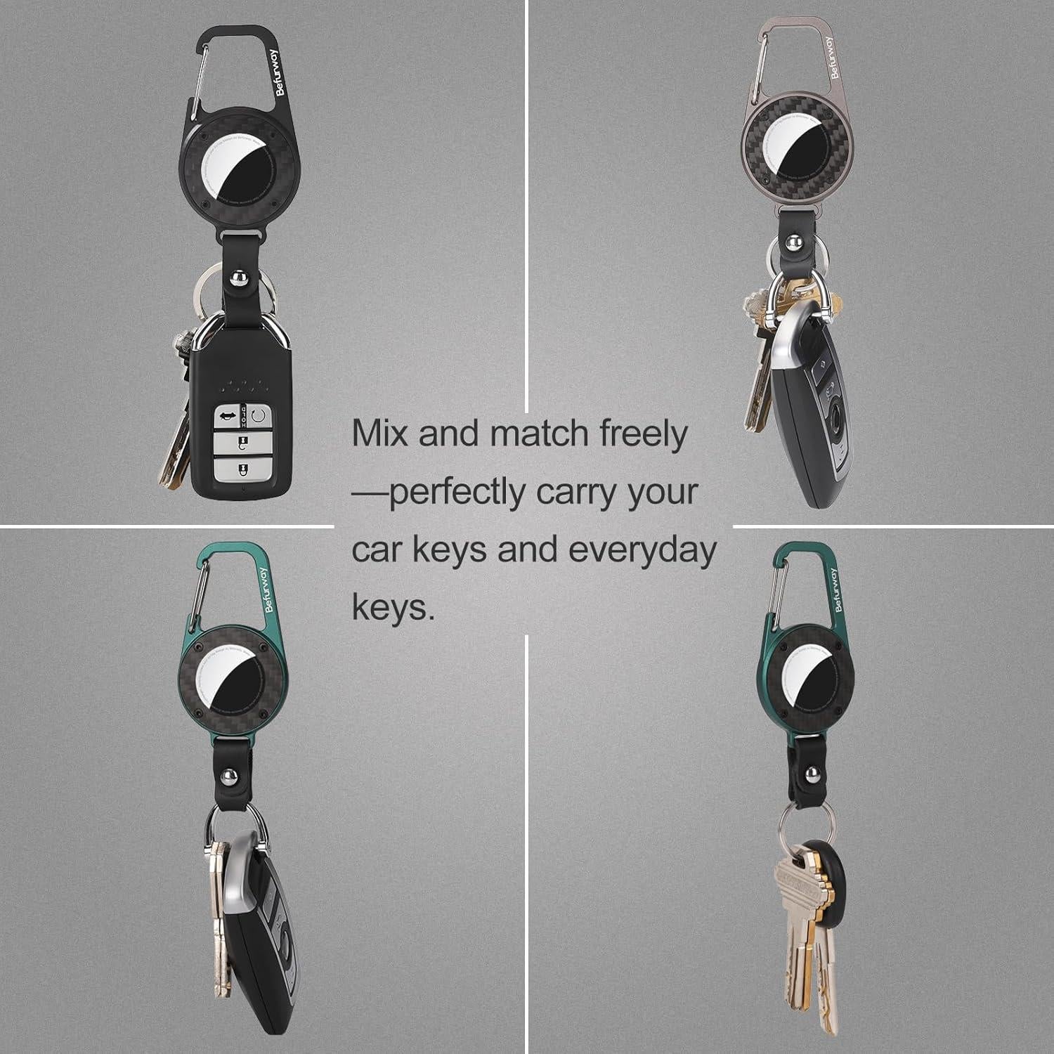 Soporte de AirTag Befurway con llavero de metal y cuero negro