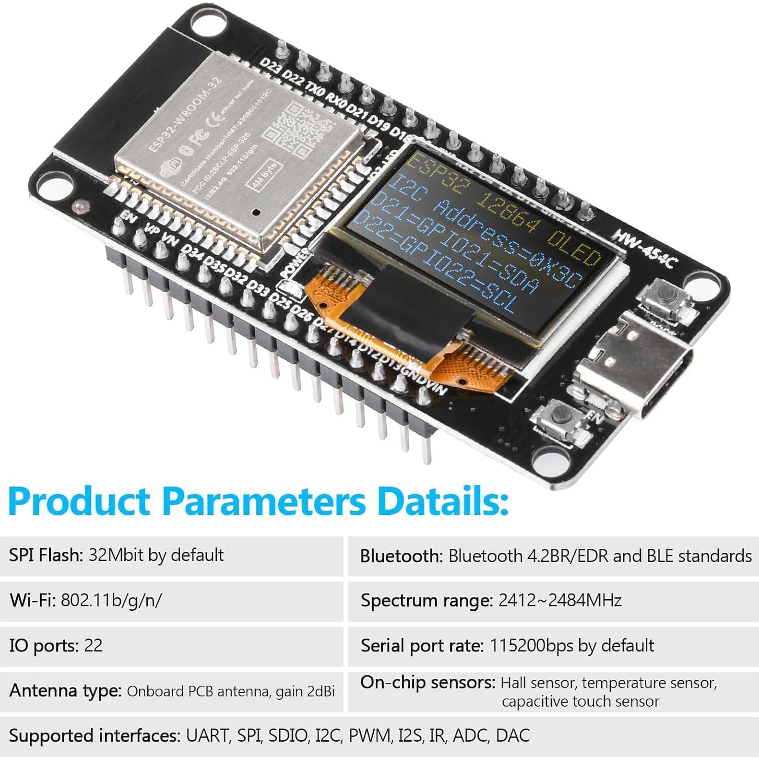 Placa de Desarrollo ESP32 Aideepen con Pantalla OLED 240MHz
