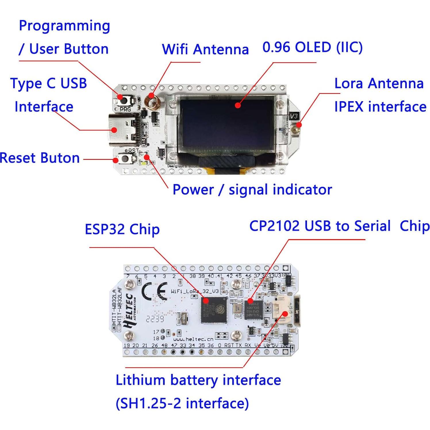 Placa de Desarrollo LoRa32 V3 DIYmall ESP32-S3 con OLED 0.96"