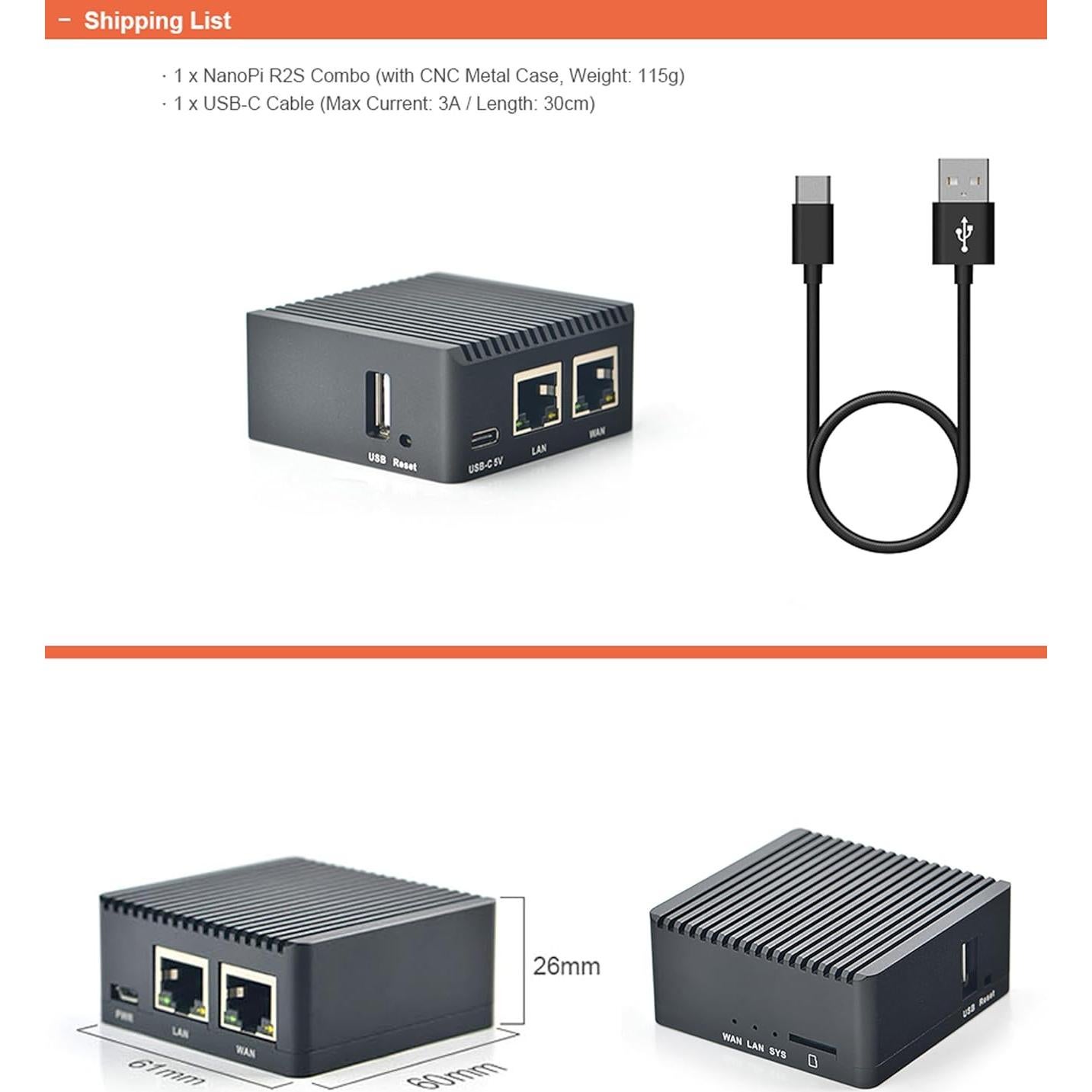 NanoPi R2S Enrutador Mini Abierto 1GB DDR4 Doble Ethernet Gbps