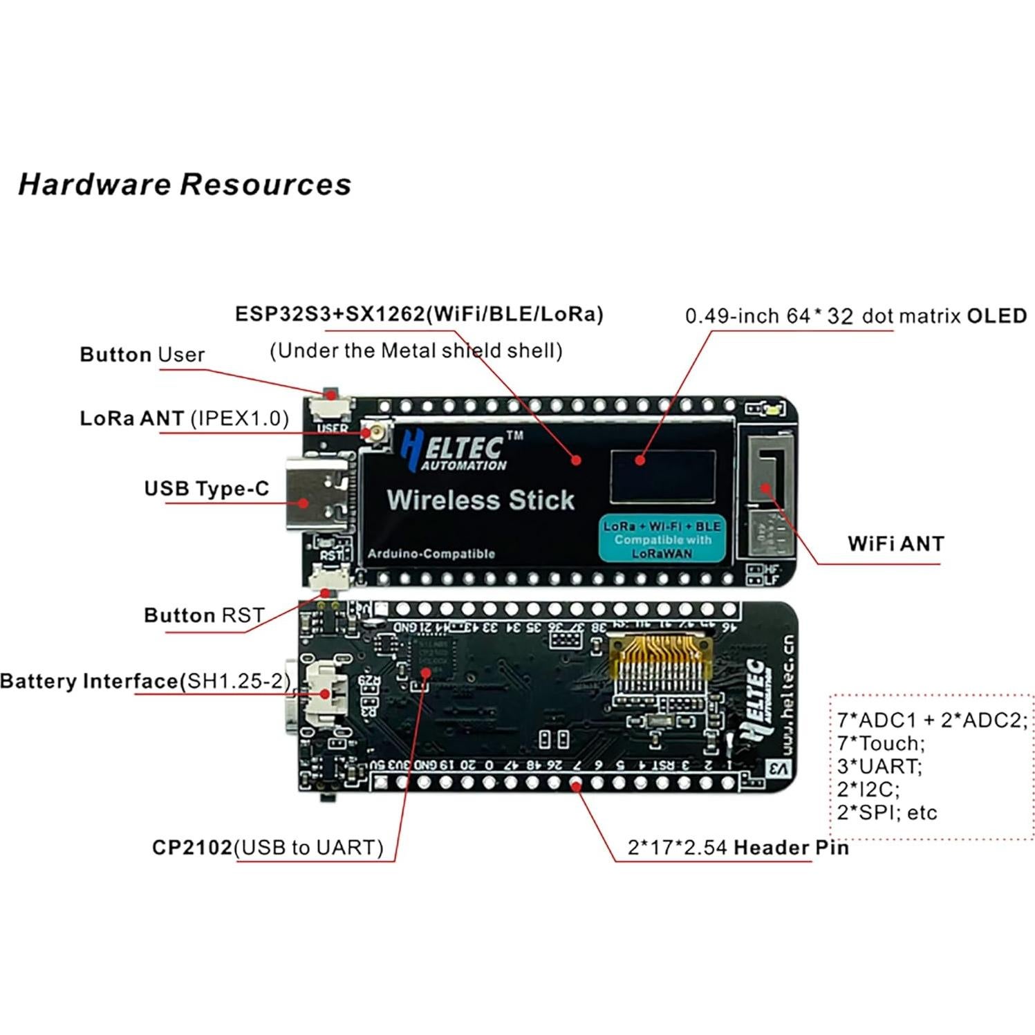 Heltec Wireless Stick V3 ESP32-S3FN8 LoRa 902-928MHz OLED 0.49"