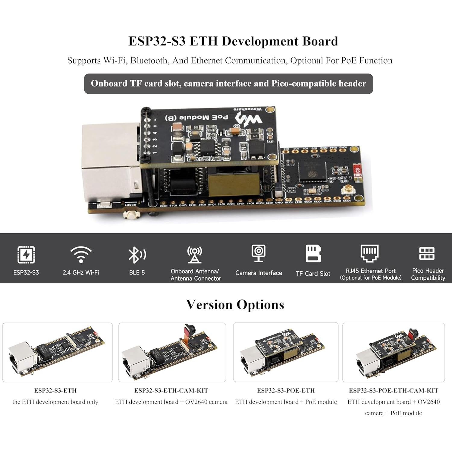 Placa de Desarrollo Ethernet Wonrabai ESP32-S3 con PoE