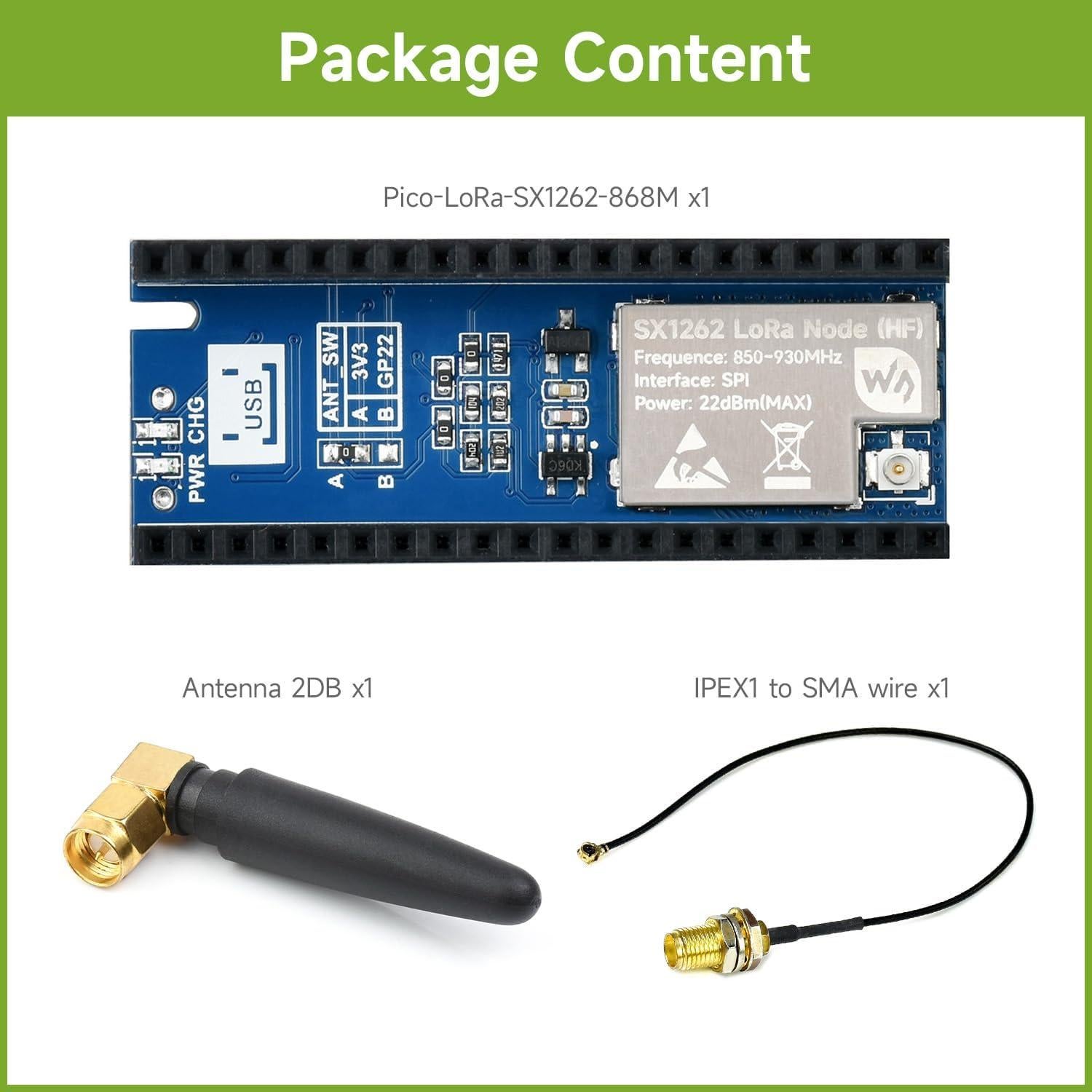 Módulo LoRa Pico SX1262 Waveshare para Raspberry Pi Pico