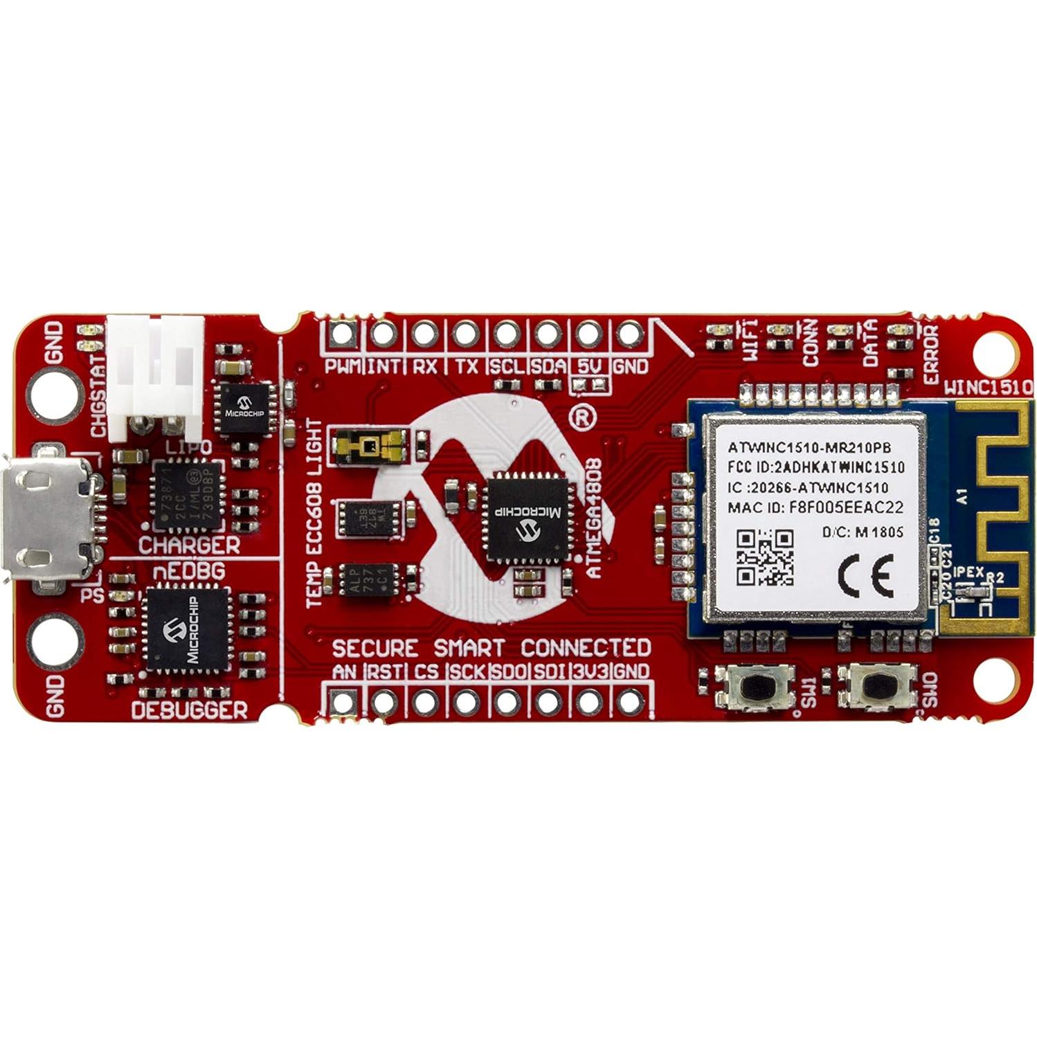MICROCHIP AC164160 - AVR-IoT WG Evaluation Board with Wi-Fi, USB, GPIO, Debugger, Temperature Sensor, Light Sensor