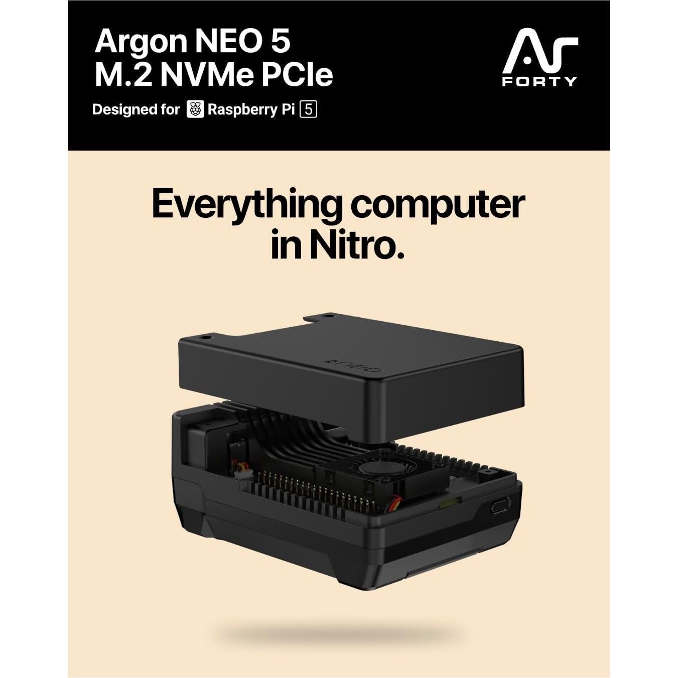Caja Argon NEO 5 M.2 NVME para Raspberry Pi 5 con ventilador