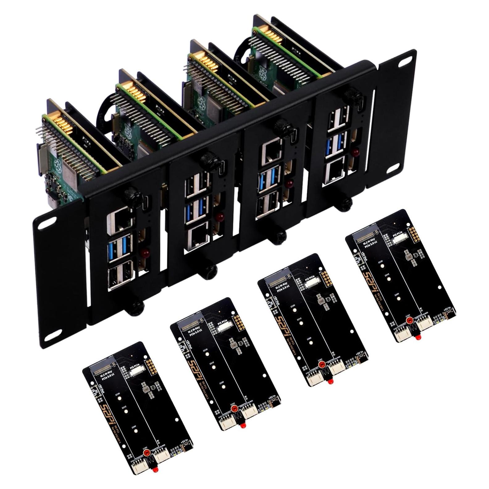 Soporte de Rack 2U GeeekPi para Raspberry Pi 5 con Adaptadores M.2 NVMe