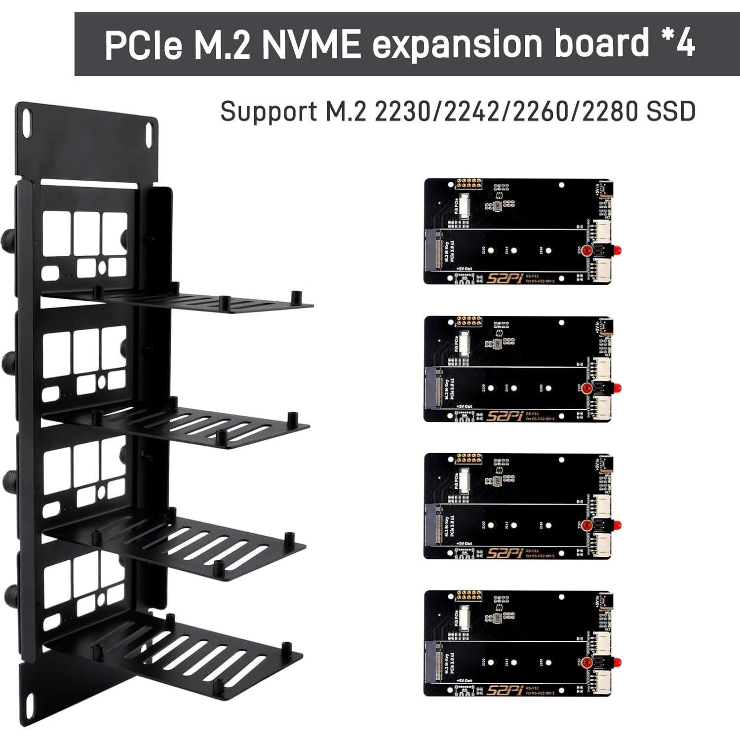Soporte de Rack 2U GeeekPi para Raspberry Pi 5 con Adaptadores M.2 NVMe
