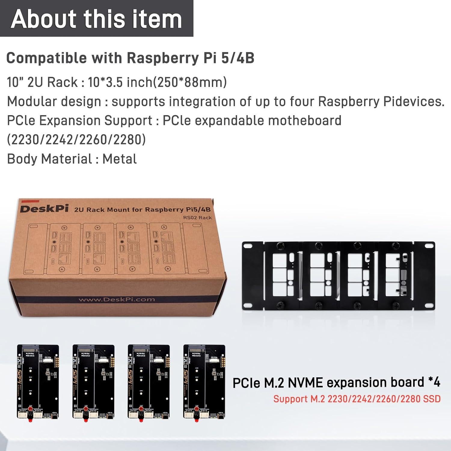 Soporte de Rack 2U GeeekPi para Raspberry Pi 5 con Adaptadores M.2 NVMe