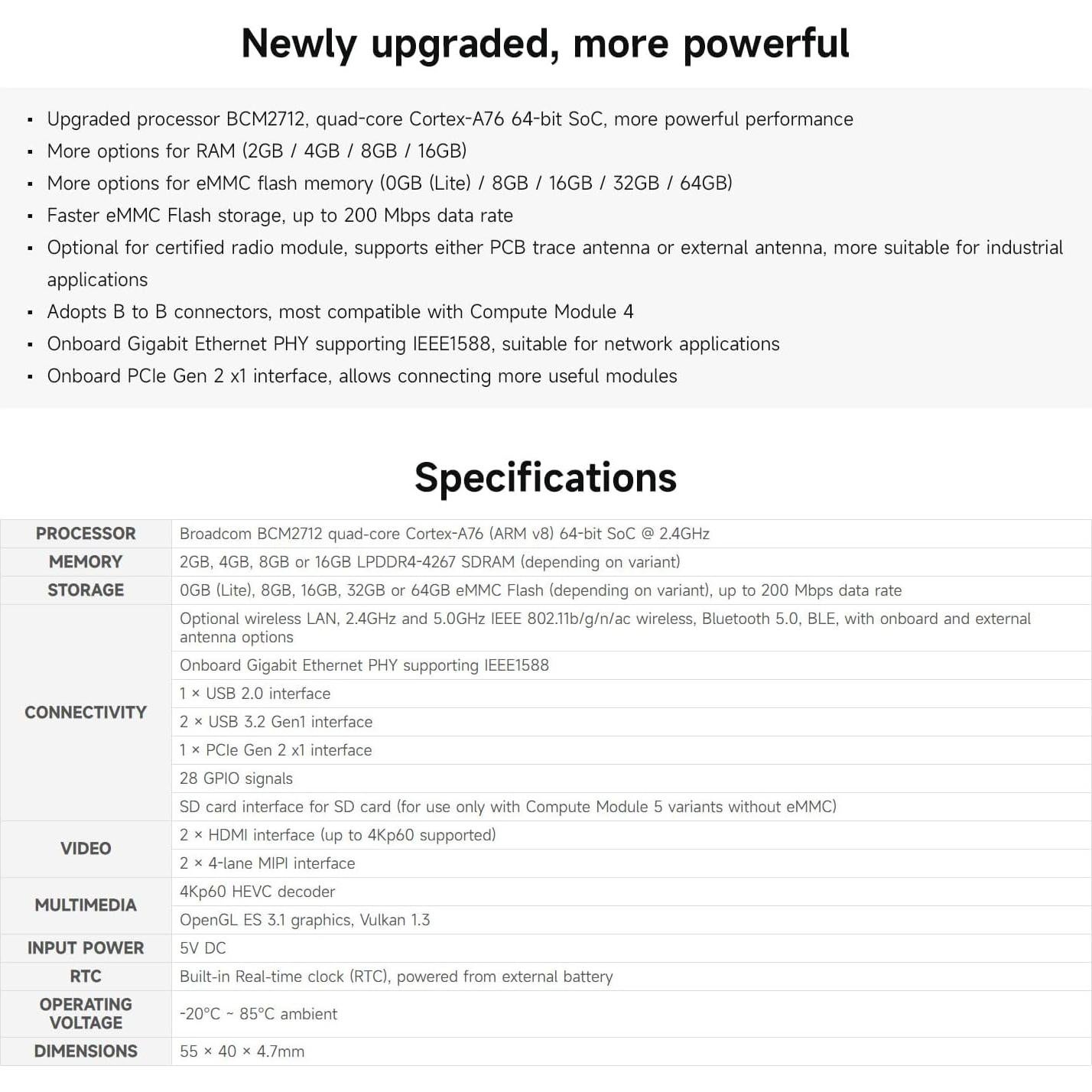 Módulo de Computación Waveshare CM5008032 8GB RAM 32GB eMMC