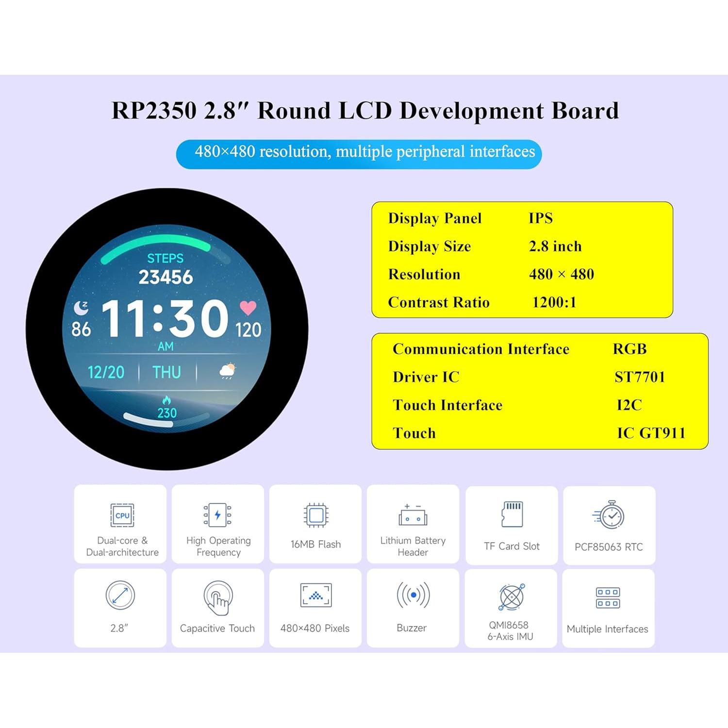 Placa de Desarrollo RP2350B con Pantalla Táctil 2.8" LCD