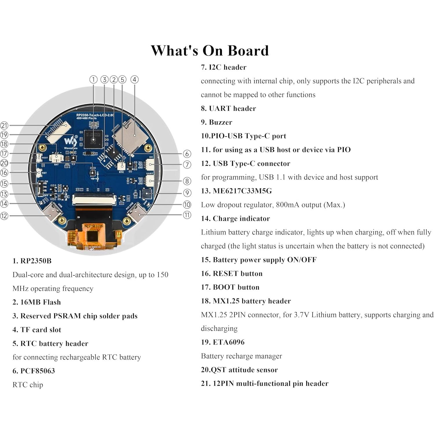 Placa de Desarrollo RP2350B con Pantalla Táctil 2.8" LCD