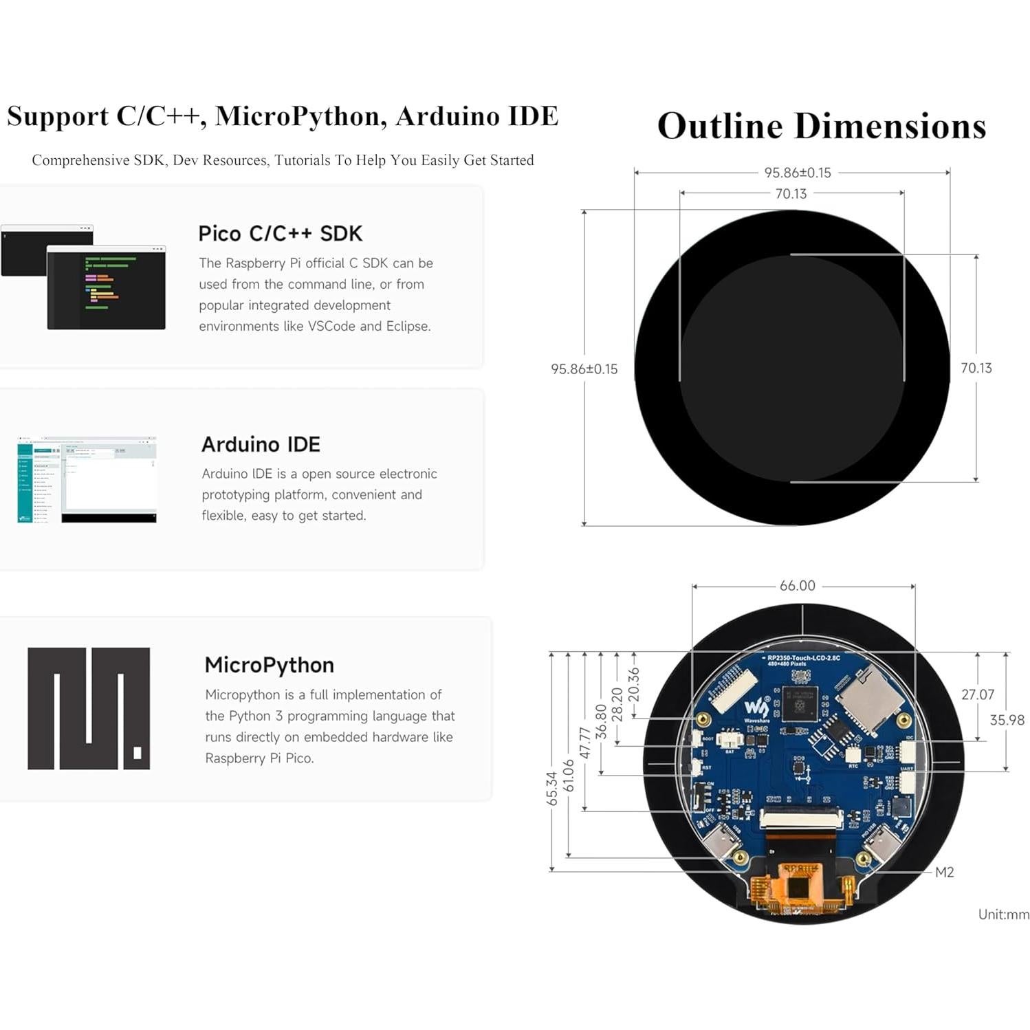 Placa de Desarrollo RP2350B con Pantalla Táctil 2.8" LCD