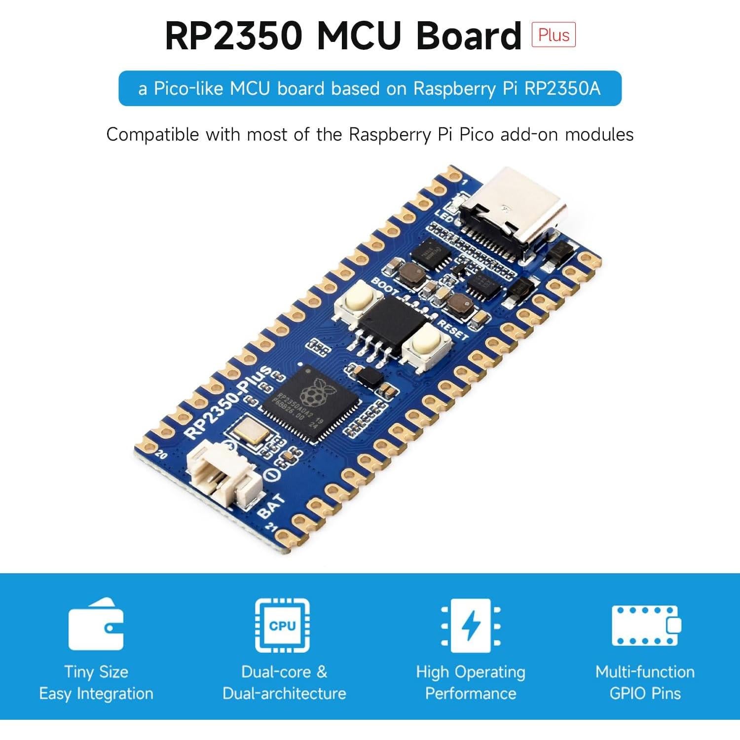 Placa de Desarrollo Waveshare RP2350-Plus 16MB Doble Núcleo