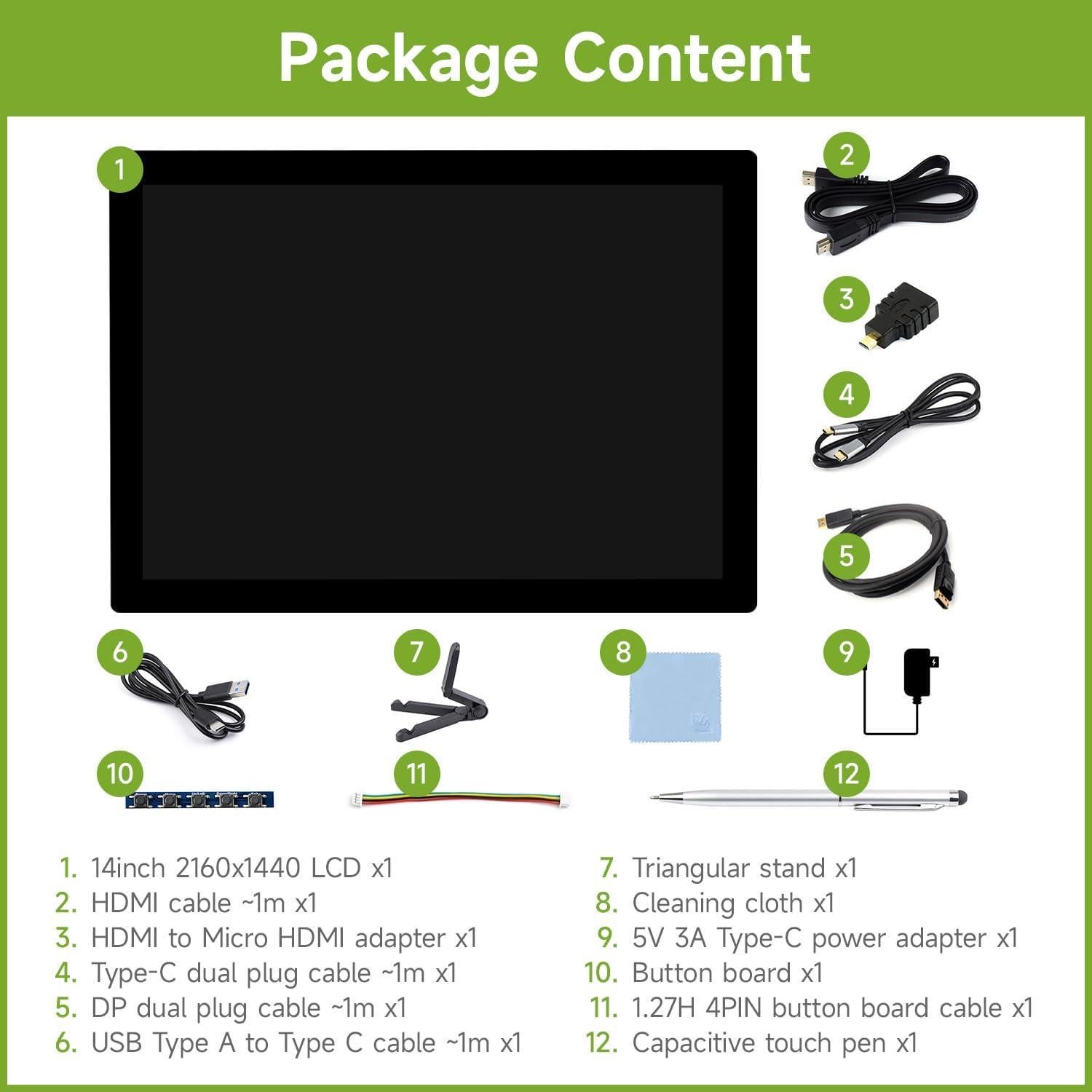 Pantalla Táctil Capacitiva 14" Waveshare 2K 2160x1440