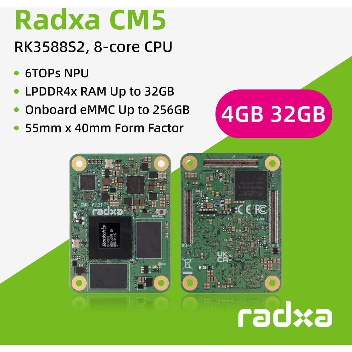 Módulo de Cálculo Radxa CM5 4GB 32GB - CPU 8 Núcleos, HDMI 8K