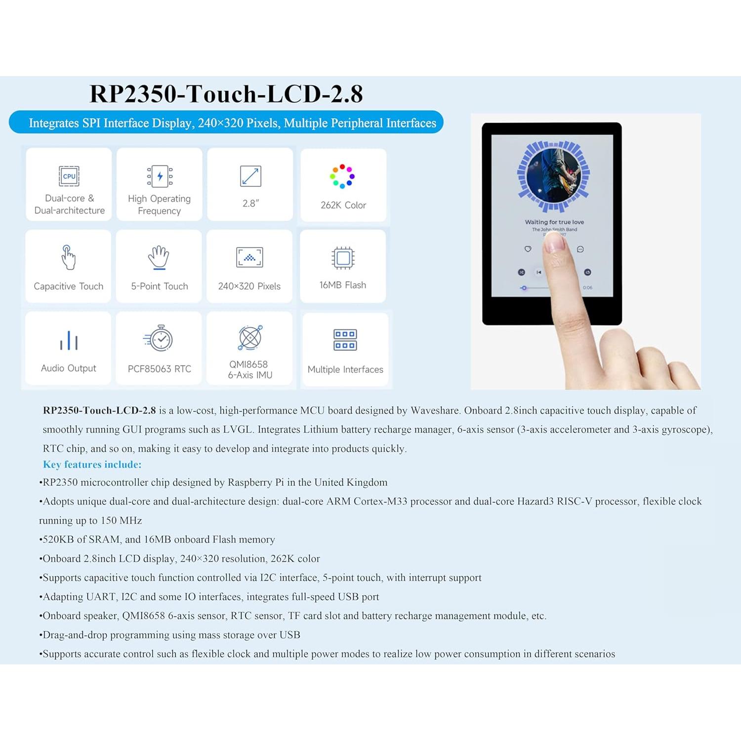 Placa de Desarrollo UeeKKoo RP2350 Pantalla Táctil 2.8" LCD IPS